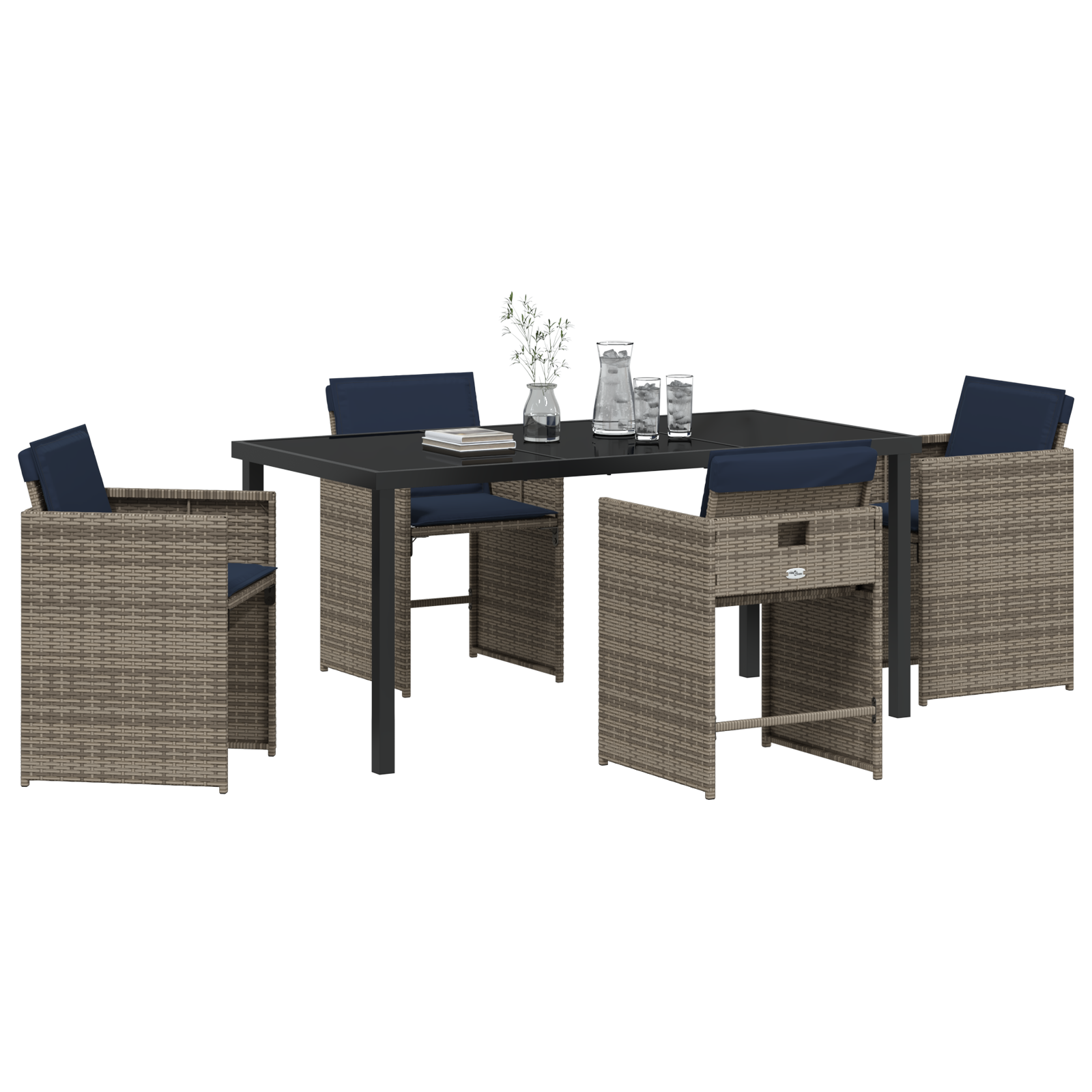 Комплект за градинско хранене от 5 части с възглавници сив полиратан - Image 3