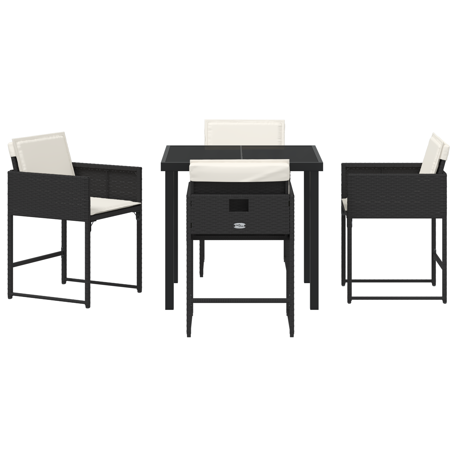 Комплект градински трапезен стол с възглавници, черен полиратан - Image 7