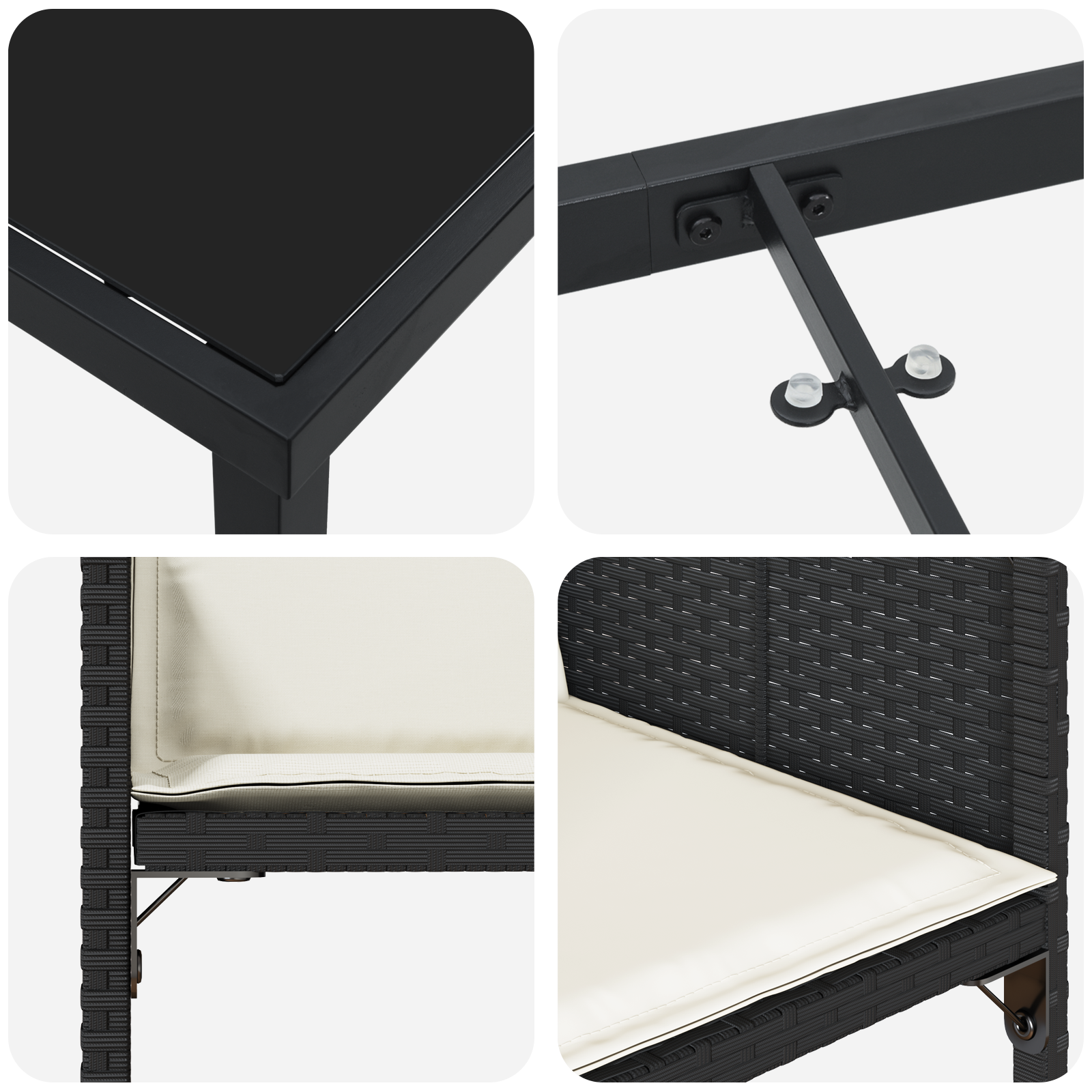 Градински трапезен комплект от 5 части с възглавници Черен полиратан - Image 9