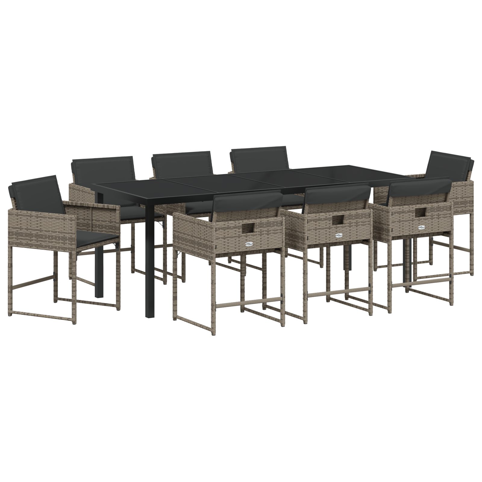 9-частен комплект за градинско хранене с възглавници сив полиратан - Image 2