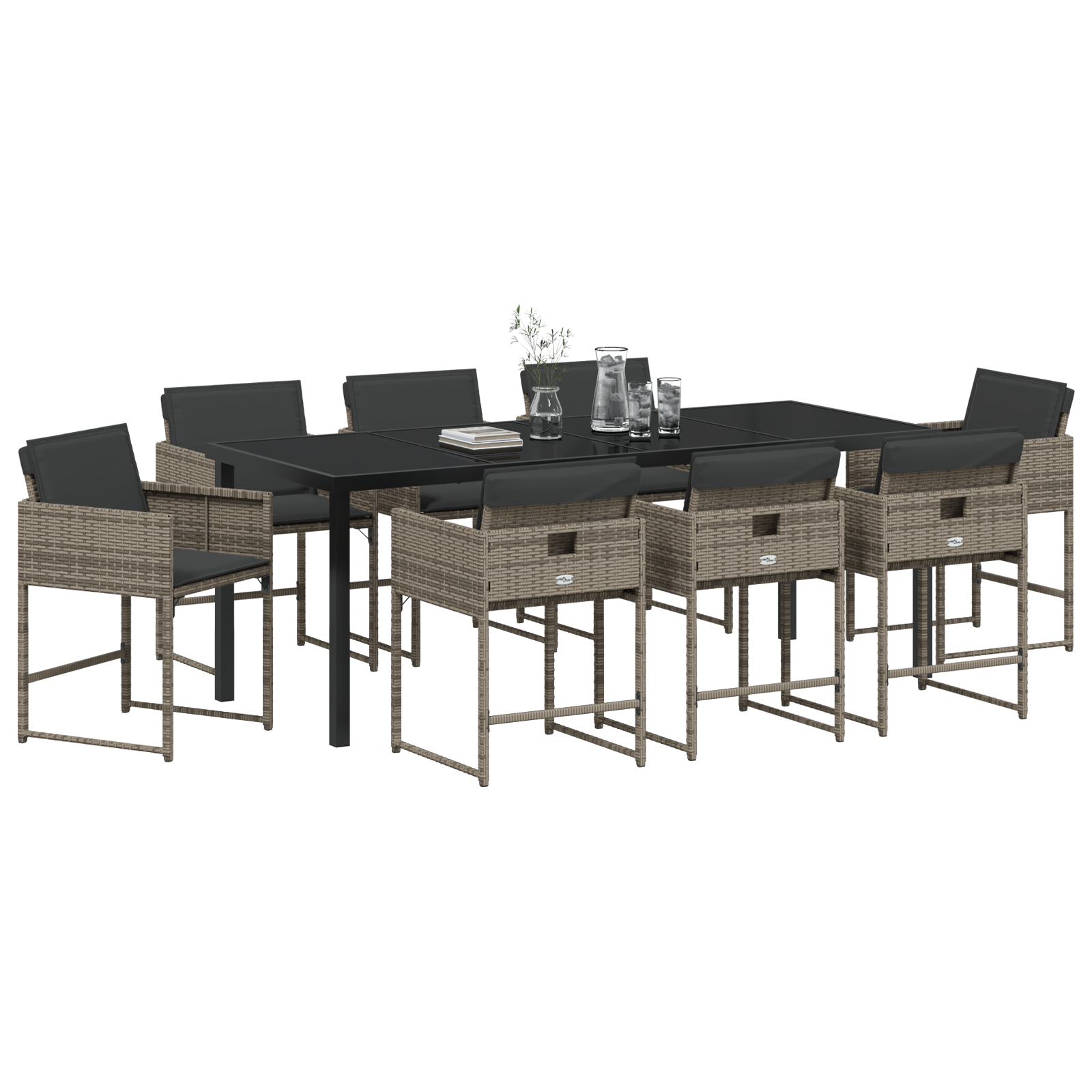 9-частен комплект за градинско хранене с възглавници сив полиратан - Image 3