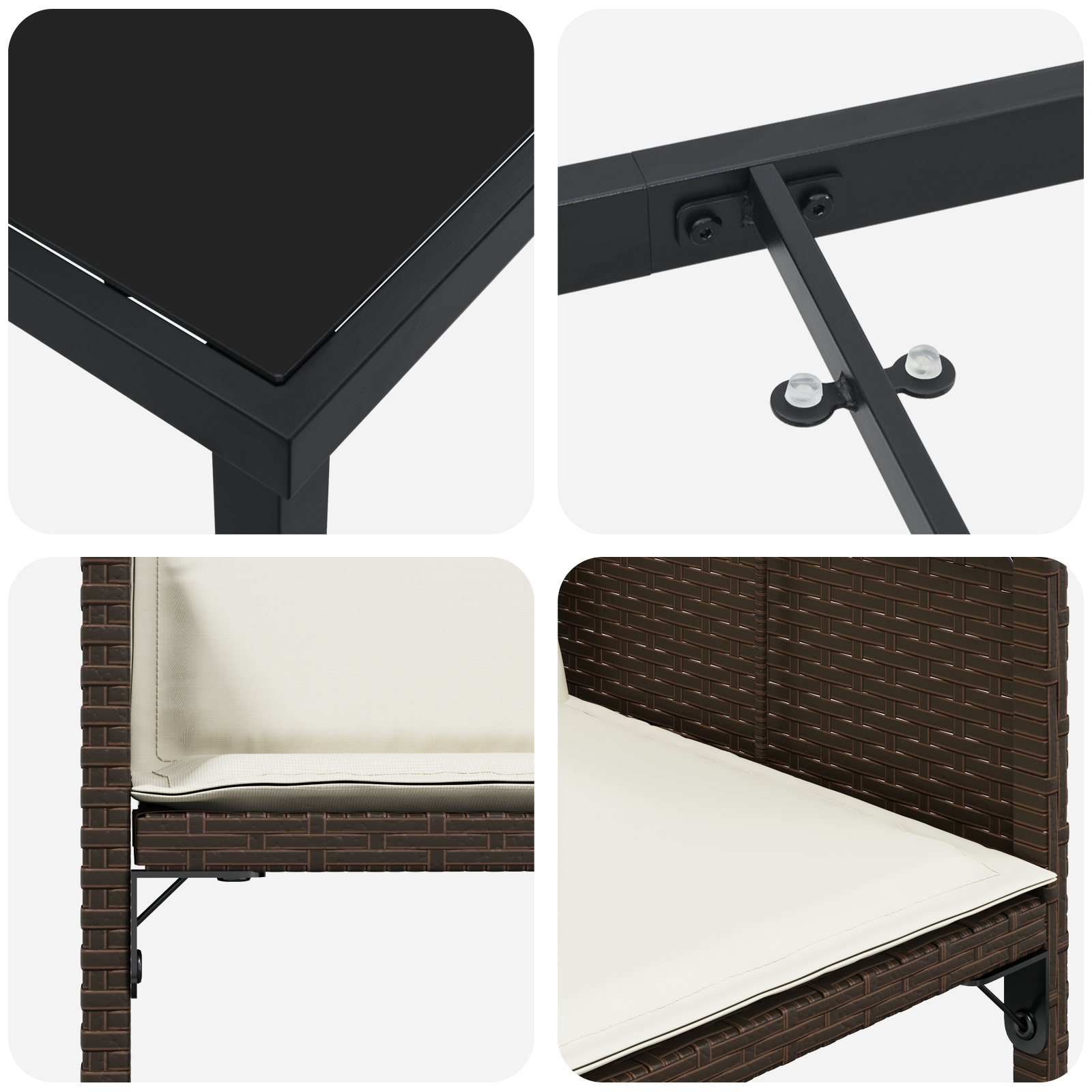 Градински трапезен комплект  с възглавници Кафяв Поли ратан - Image 9