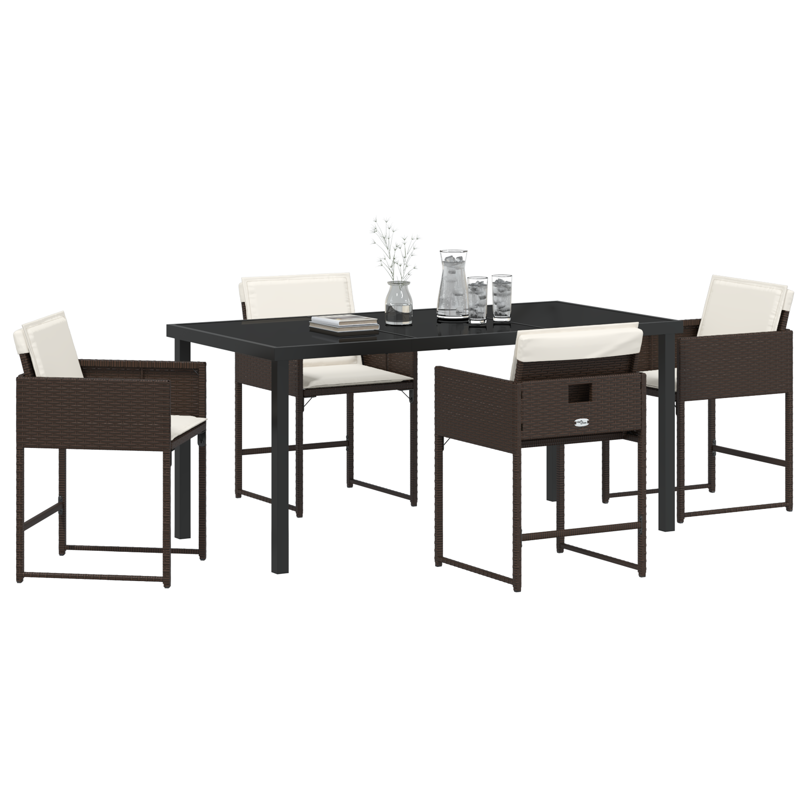 Градински трапезен комплект  с възглавници Кафяв Поли ратан - Image 3