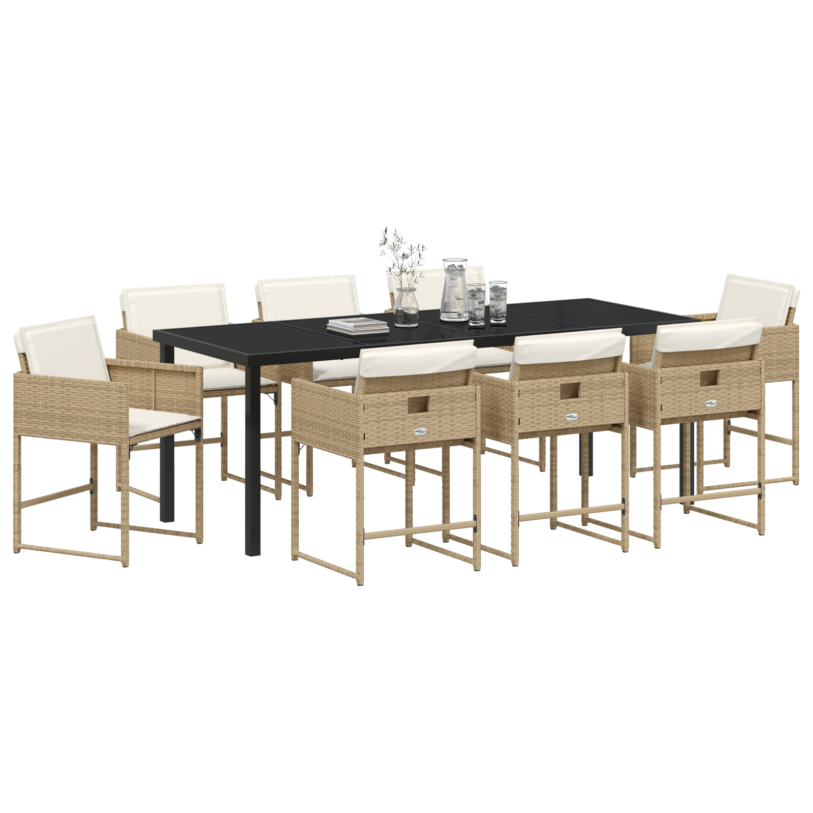 Комплект за градинско хранене от 9 части с възглавници Бежов Полиратан - Image 3