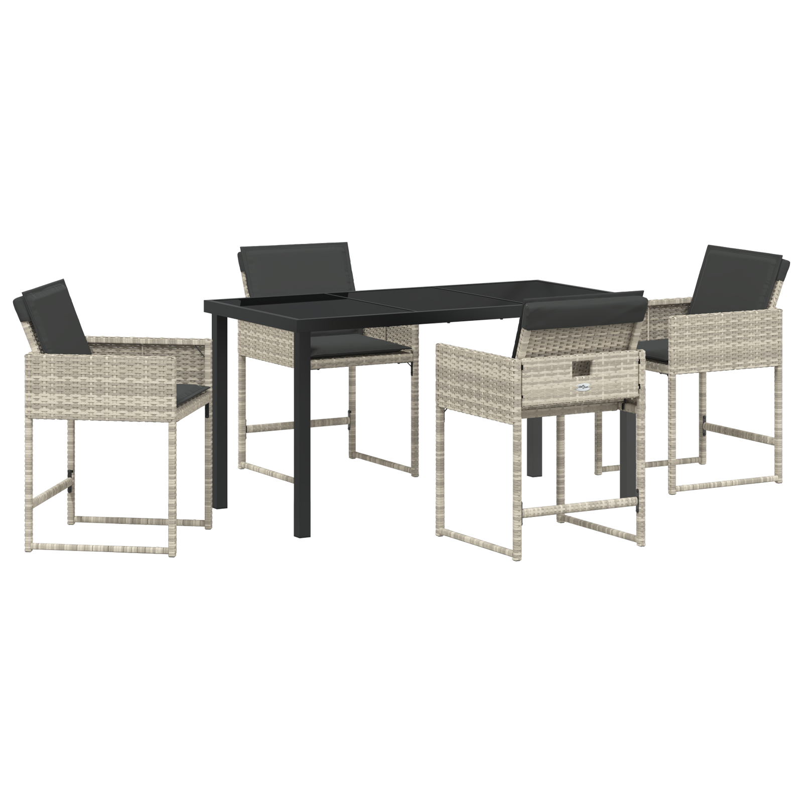 5 Piece Garden Dining Set with Cushions Light Grey Poly Rattan - Image 2