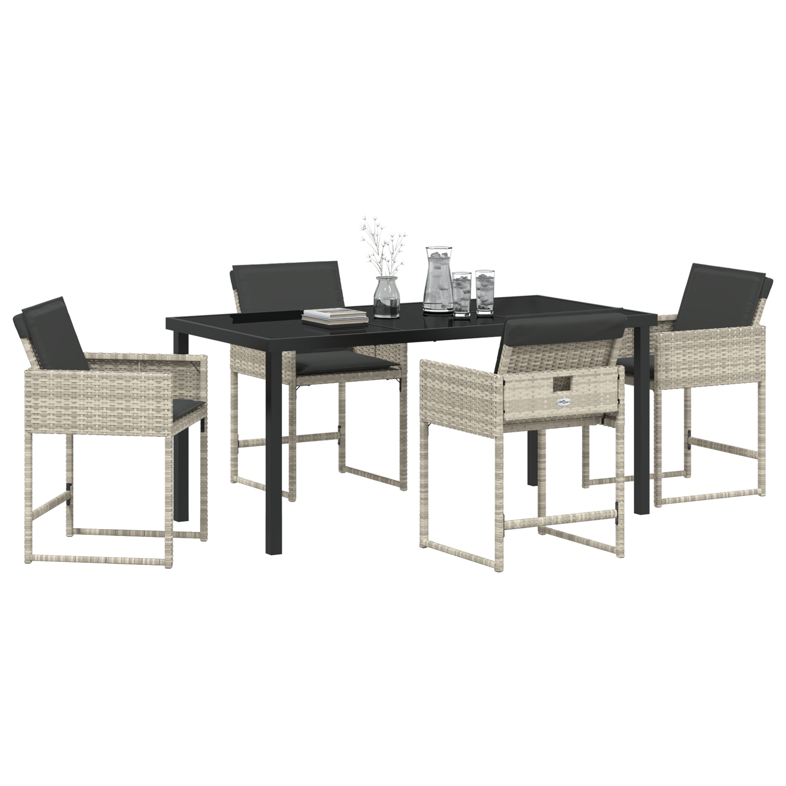 5 Piece Garden Dining Set with Cushions Light Grey Poly Rattan - Image 3