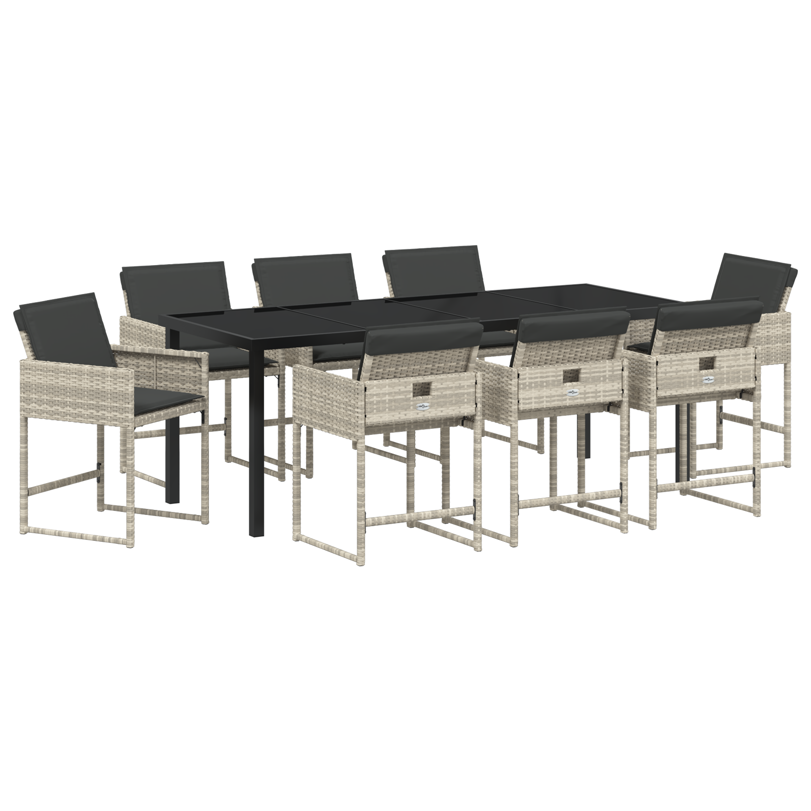 9-членен комплект за хранене в градината с възглавници Светло сиво поли ратан - Image 2