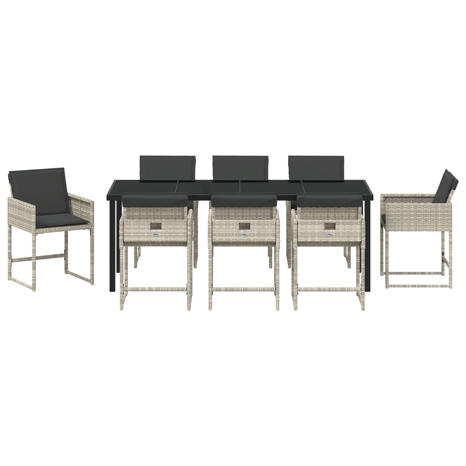 9-членен комплект за хранене в градината с възглавници Светло сиво поли ратан - Image 7