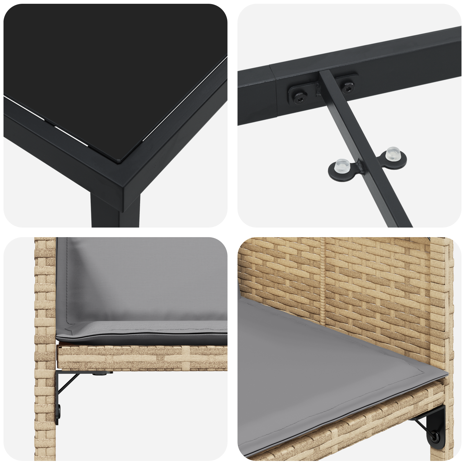 5 Piece Garden Dining Set with Cushions Beige Poly Rattan - Image 9