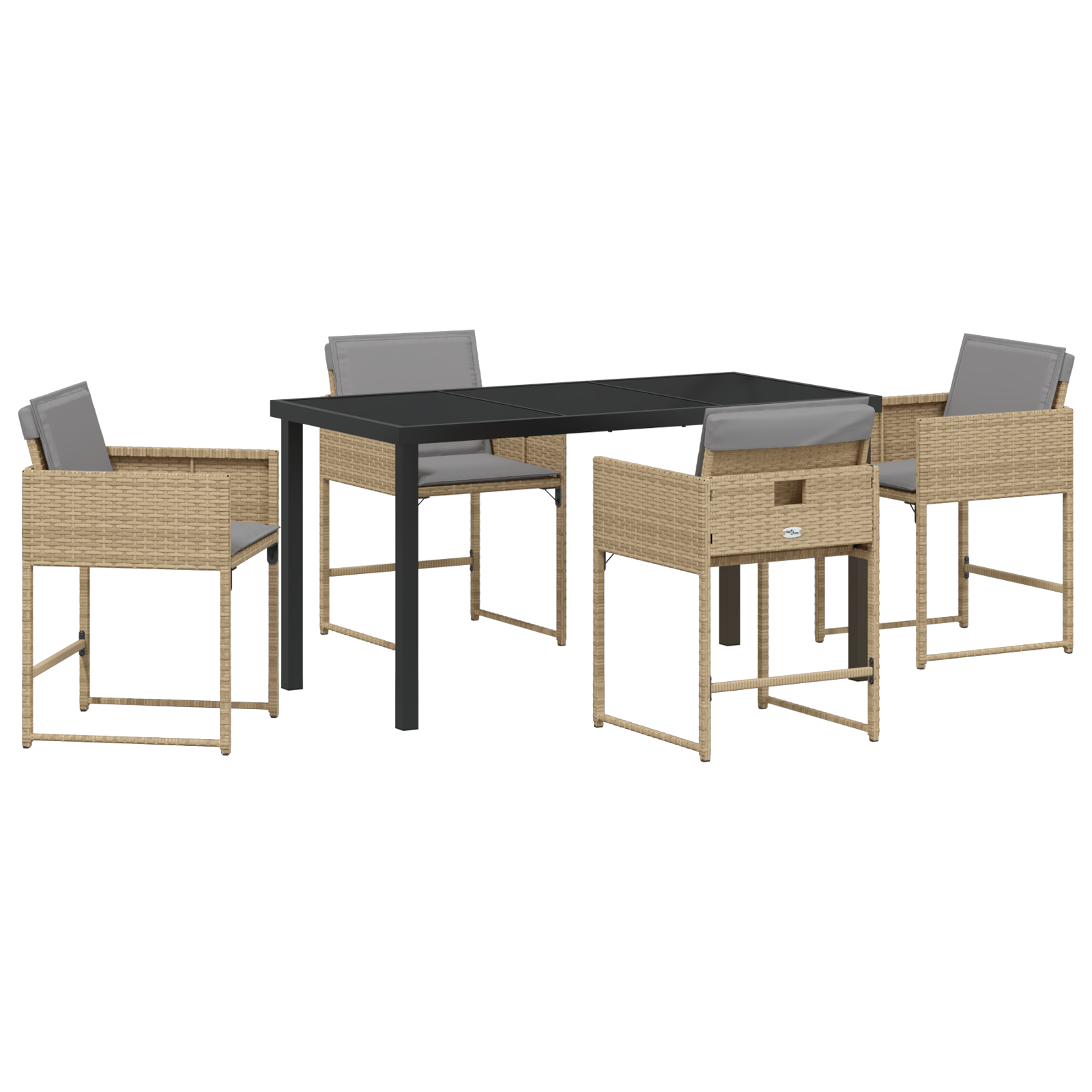 5 Piece Garden Dining Set with Cushions Beige Poly Rattan - Image 2