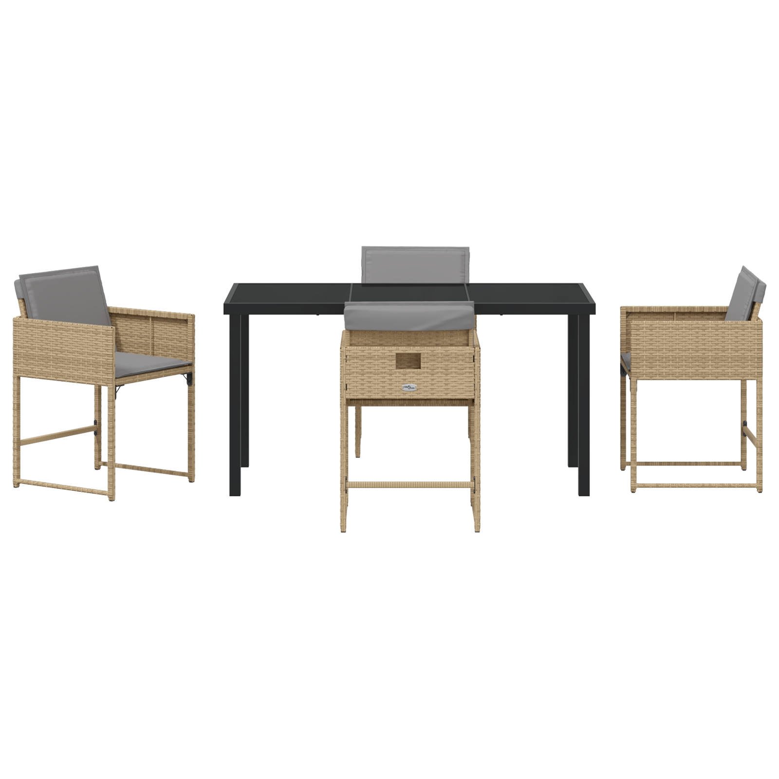 5 Piece Garden Dining Set with Cushions Beige Poly Rattan - Image 7