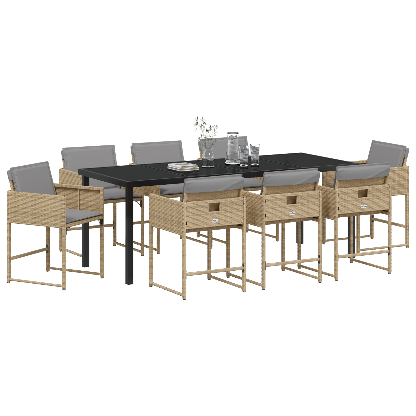 9-Частен Градински Комплект за Хранене с Възглавници Бежов Полирата - Image 3