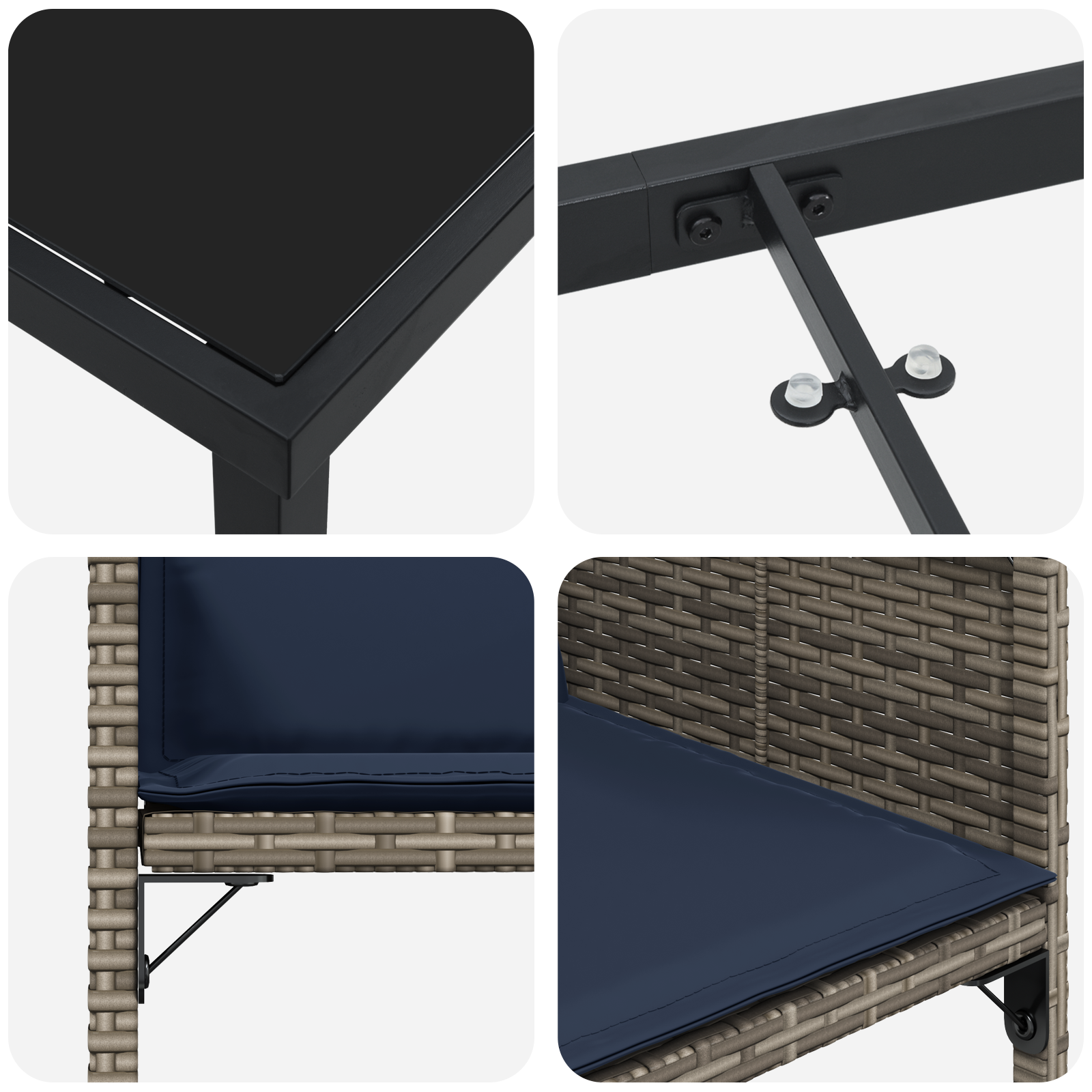 Комплект за градинско хранене от 5 части с възглавници в сиво полиратан - Image 9