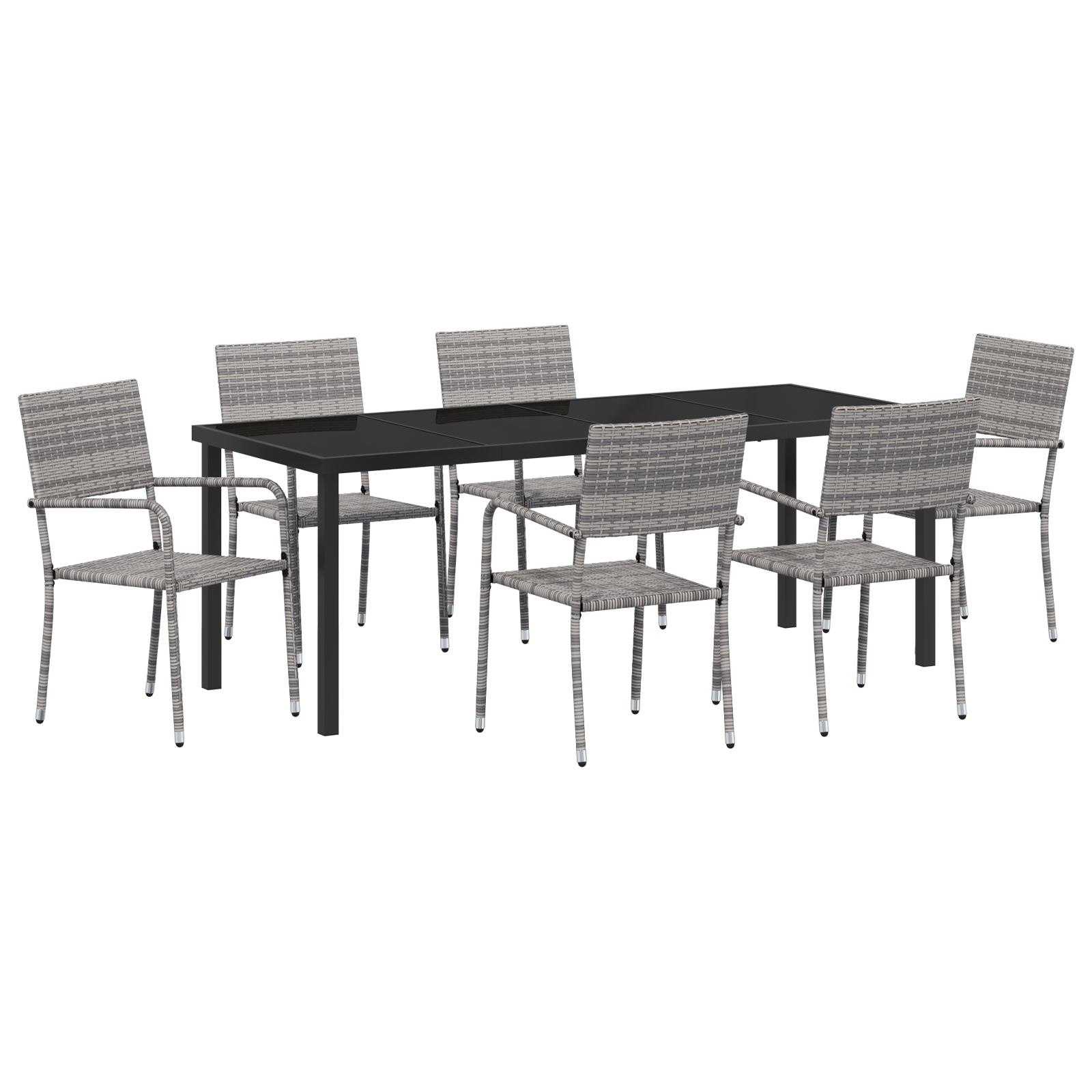 Комплект градинска трапезария  7 части Сиво Полирана ратан - Image 2
