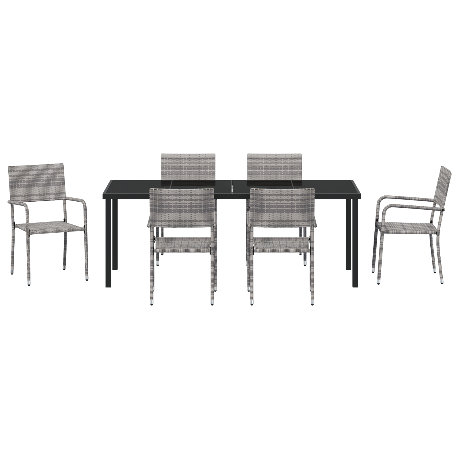 Комплект градинска трапезария  7 части Сиво Полирана ратан - Image 7