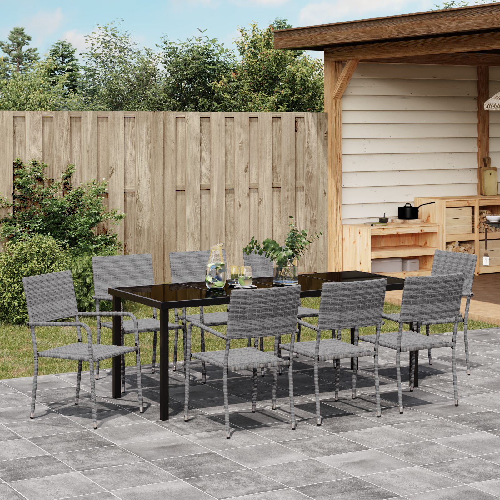 комплект градински мебели с 9 части в сив полиратан - Image 4