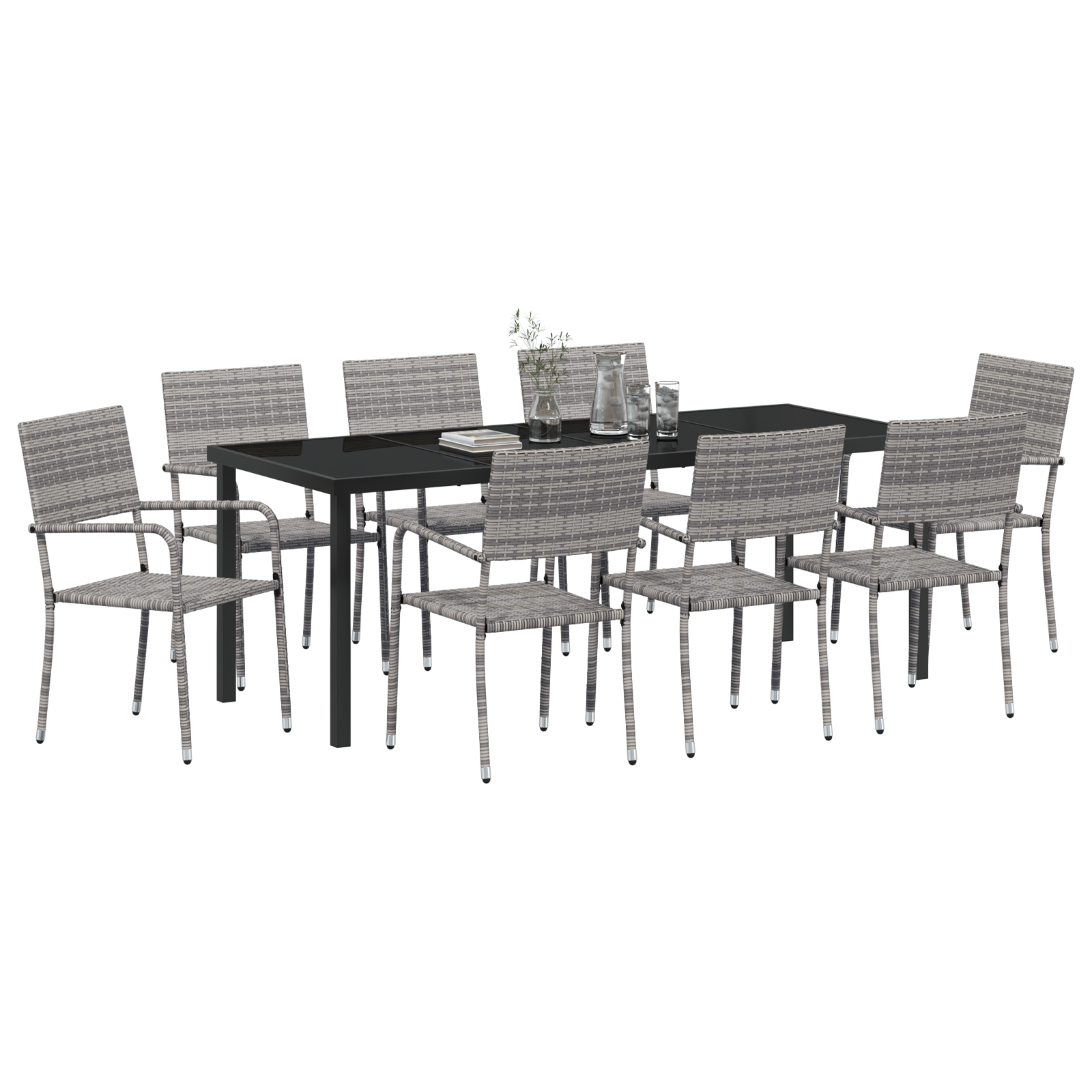 комплект градински мебели с 9 части в сив полиратан - Image 3