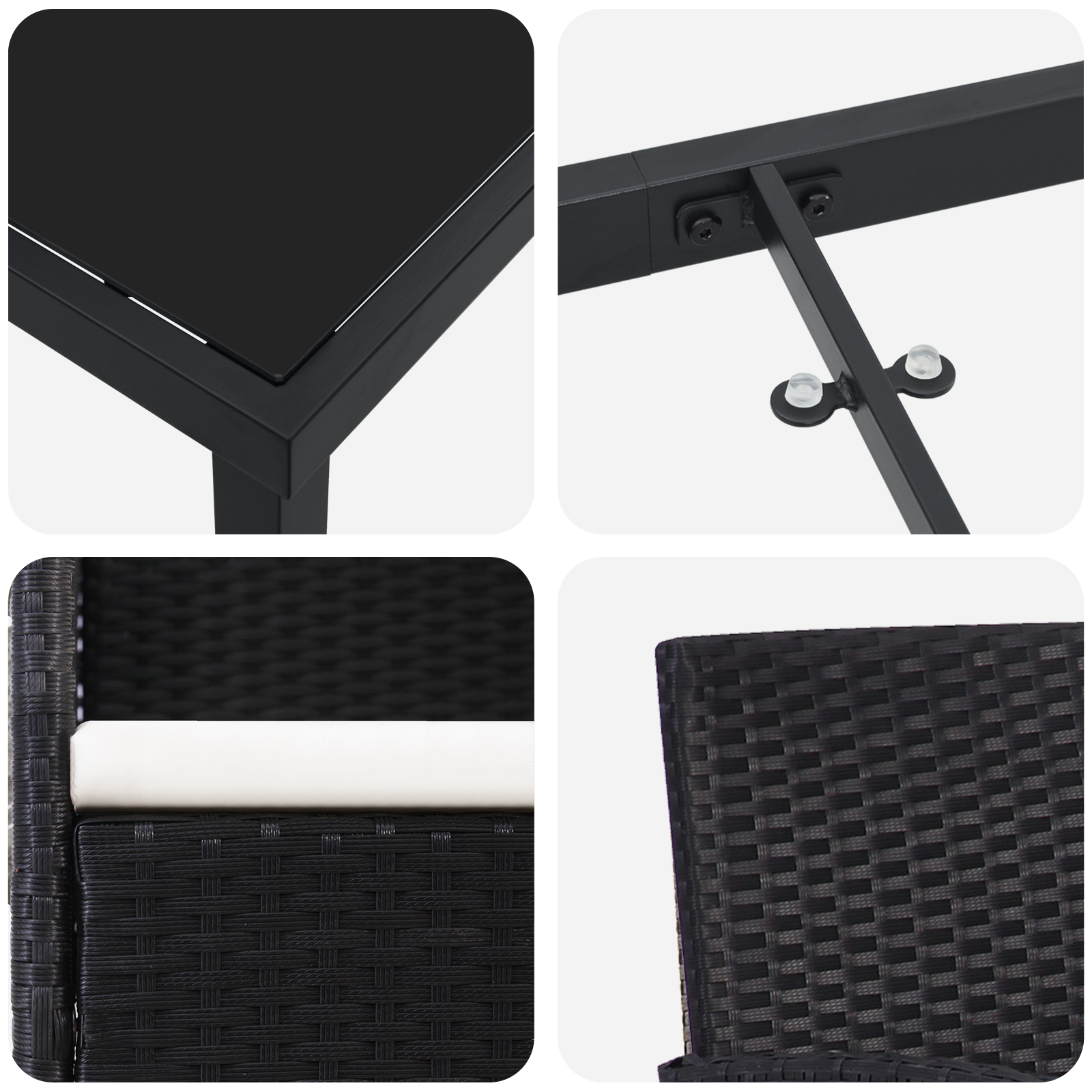 Градински трапезен комплект от 7 части с възглавници черен ратан - Image 9