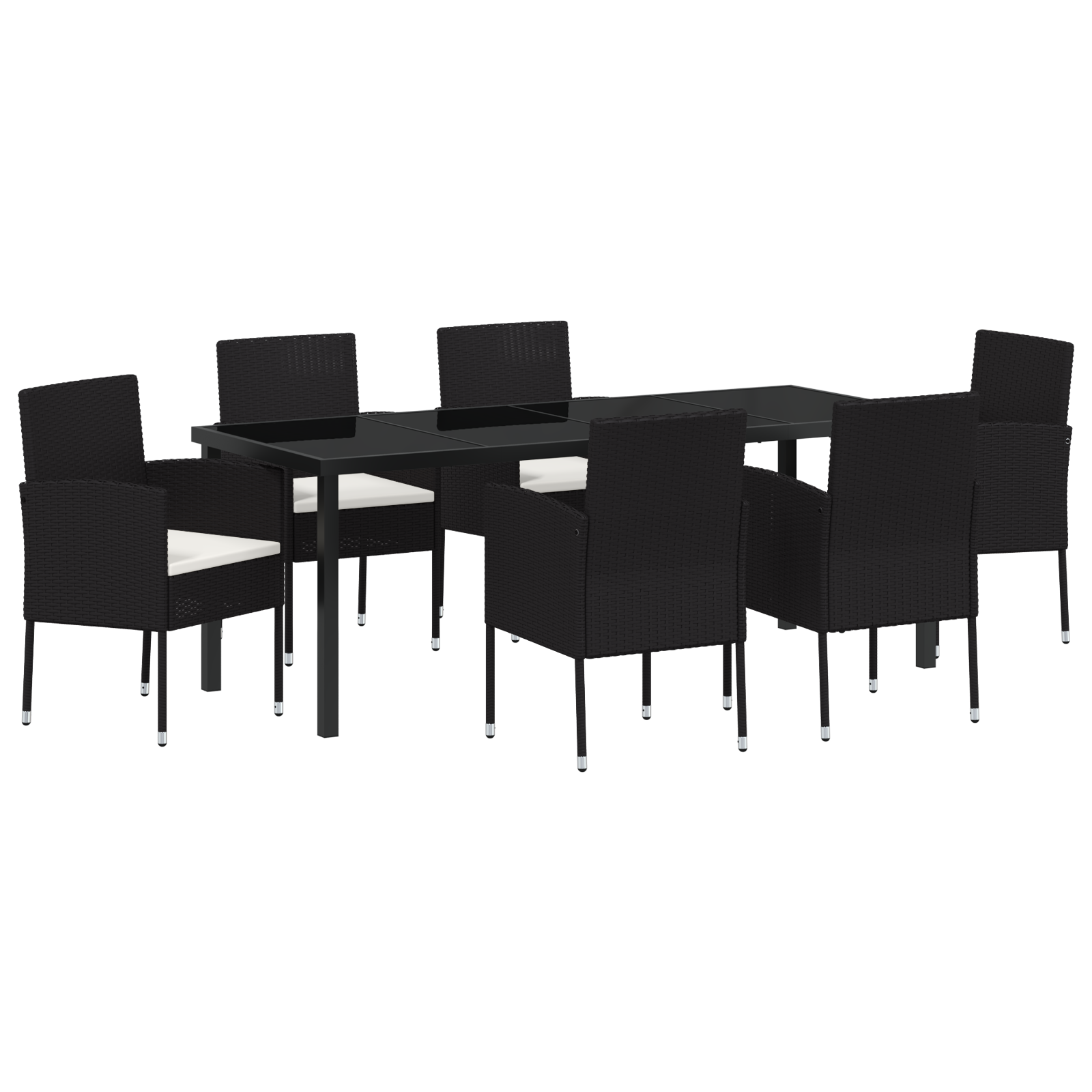 Градински трапезен комплект от 7 части с възглавници черен ратан - Image 2
