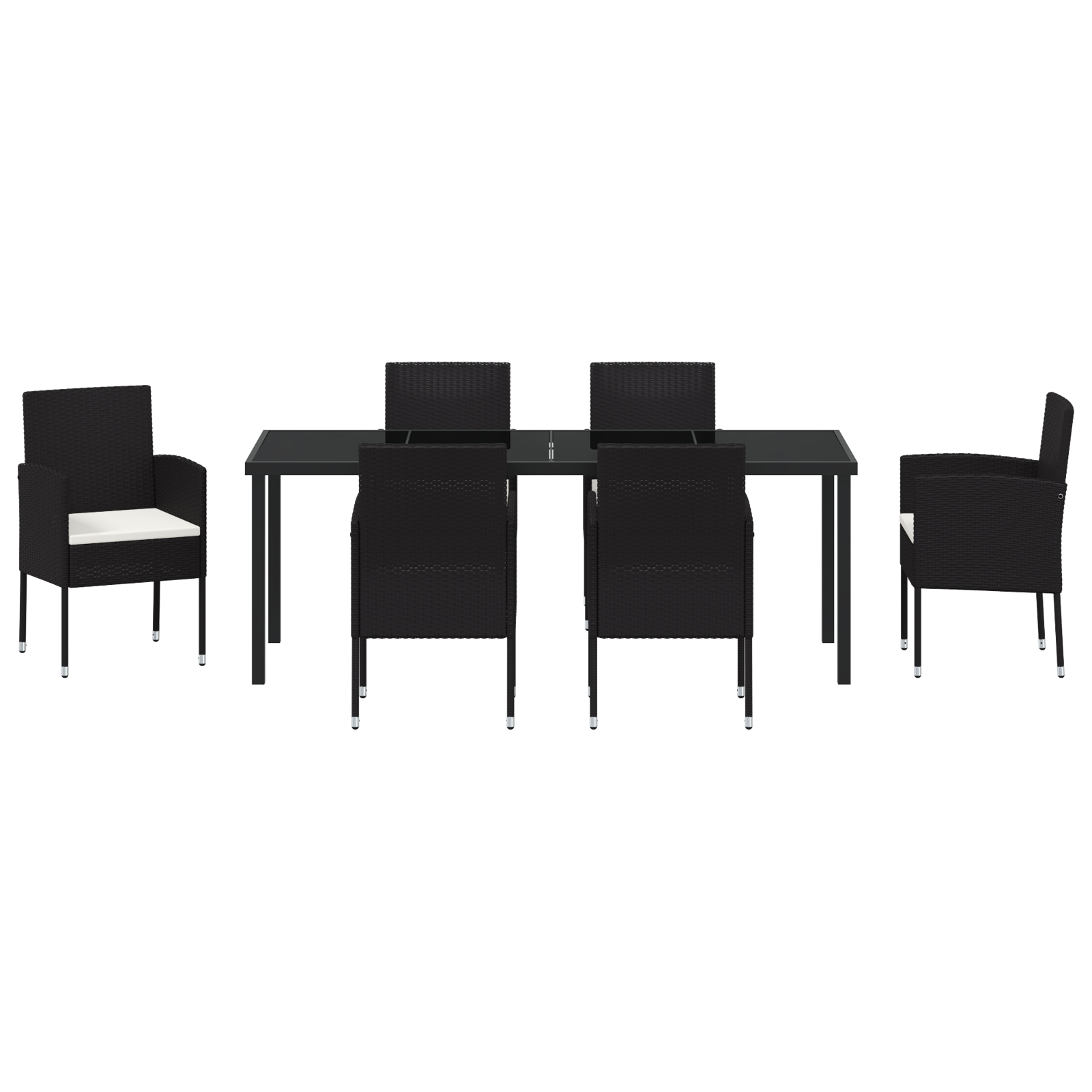 Градински трапезен комплект от 7 части с възглавници черен ратан - Image 7