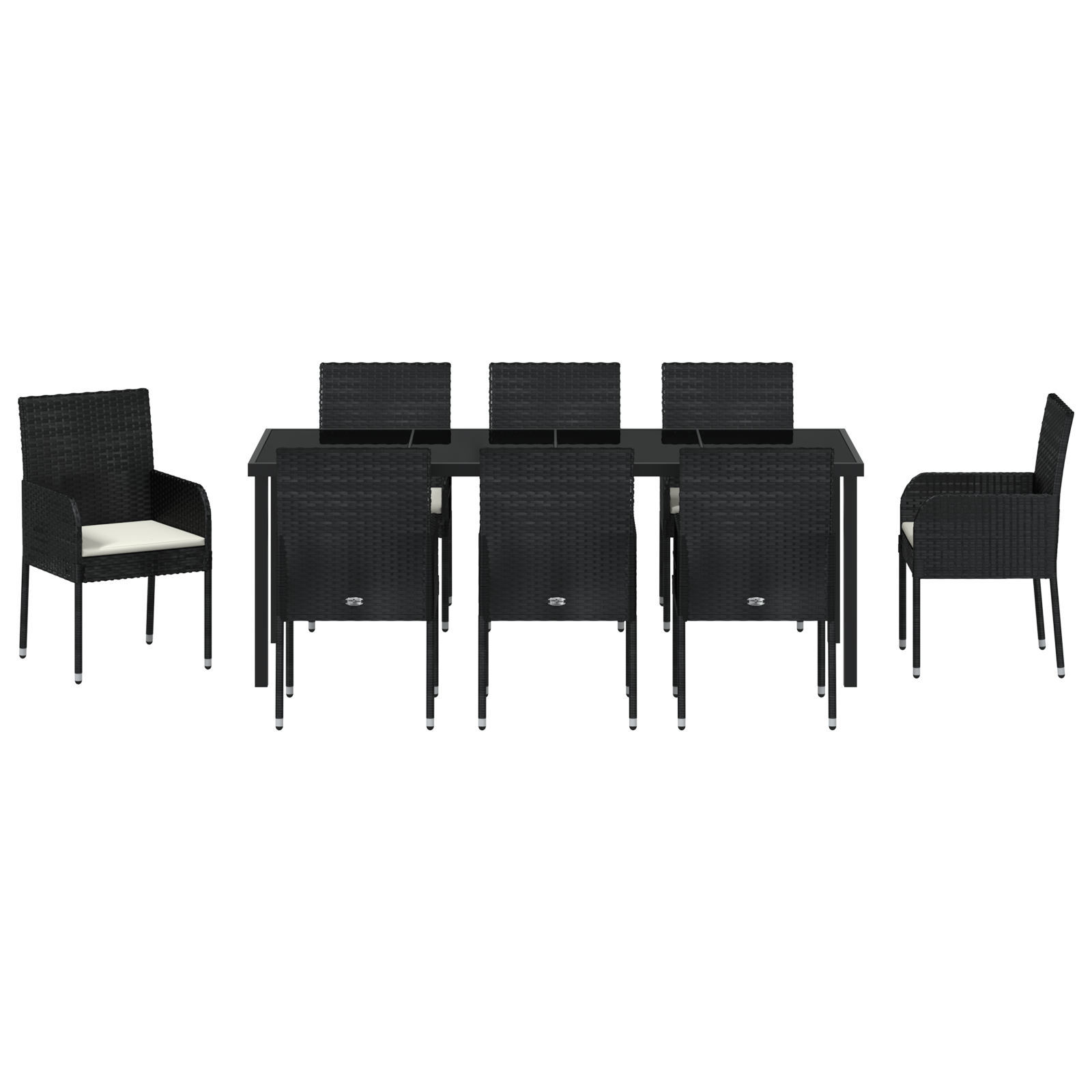 Комплект градинска трапезария  9 части с възглавници черен полиратан - Image 7