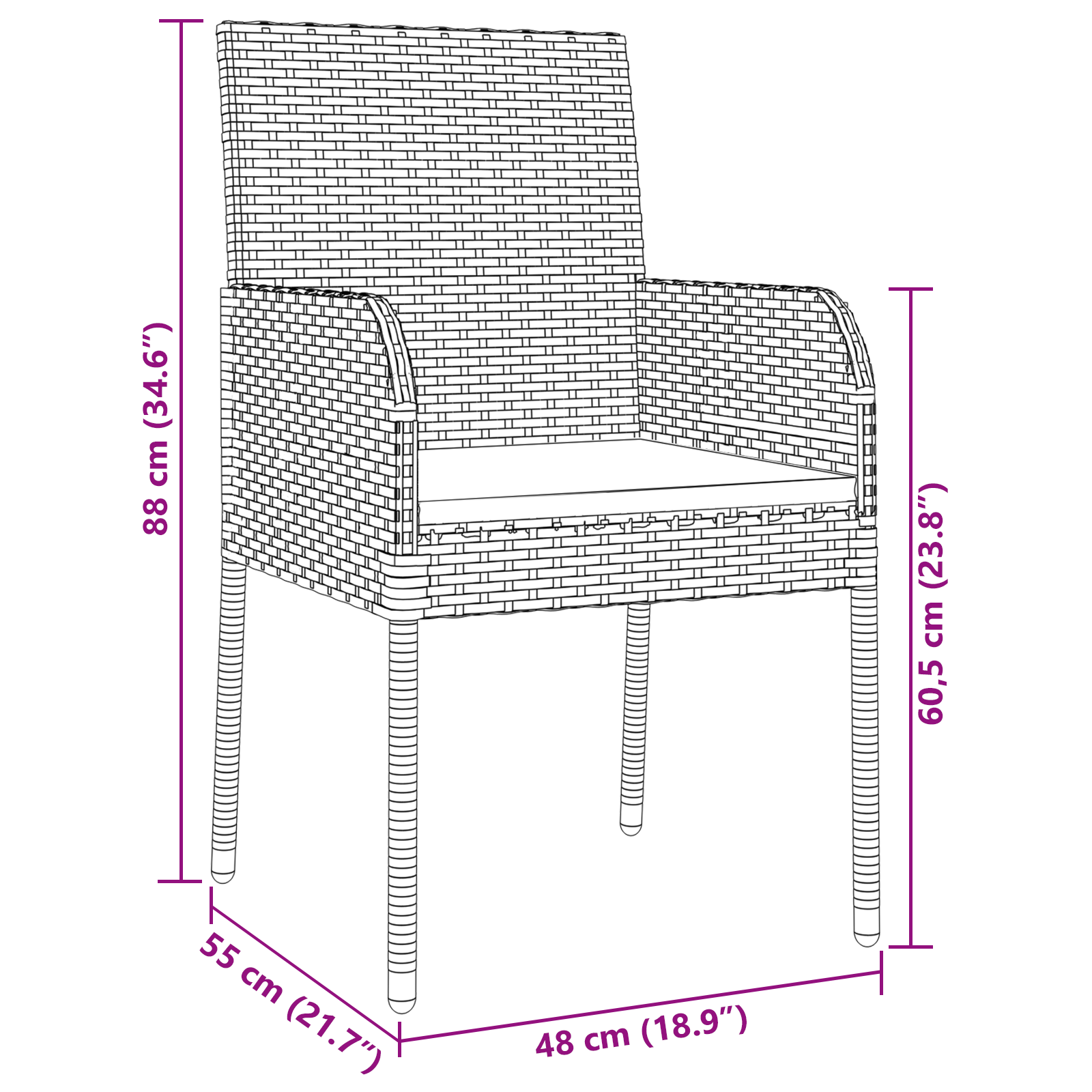 3 части градински трапезен комплект с възглавници Сиво Поли ратан - Image 10