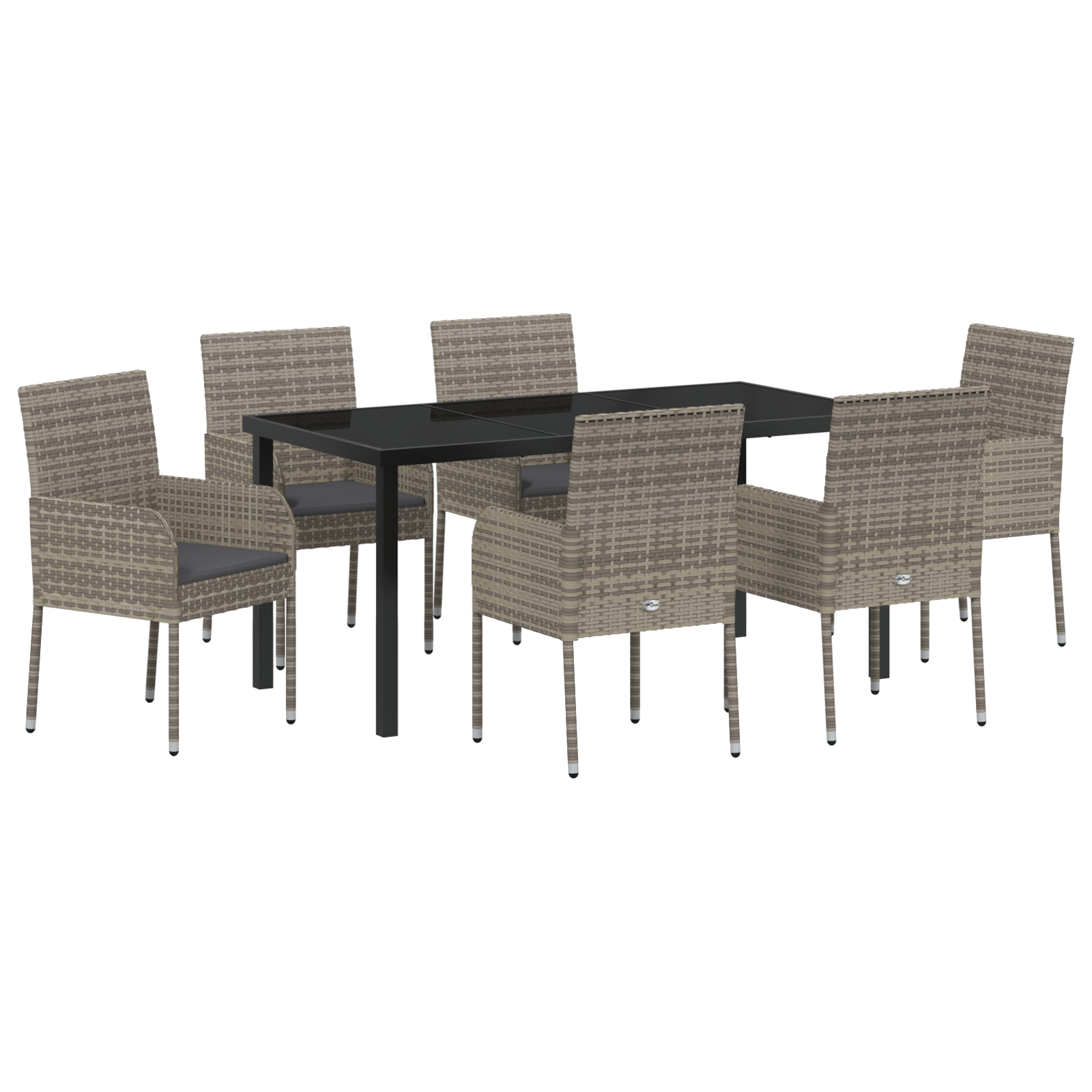 Thumbnail - vidaXL 7-teiliges Garten-Ess-Set mit Kissen, Grau, Poly Rattan