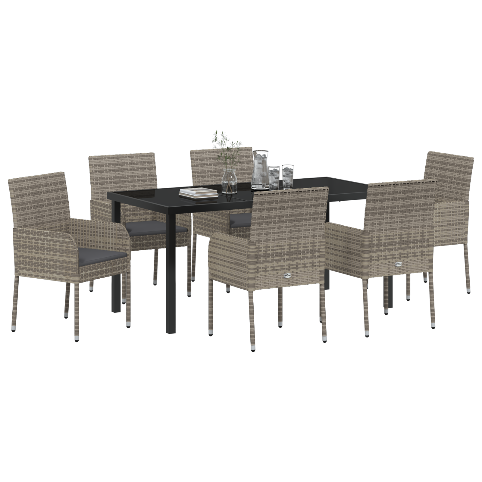 Thumbnail - vidaXL 7-teiliges Garten-Ess-Set mit Kissen, Grau, Poly Rattan