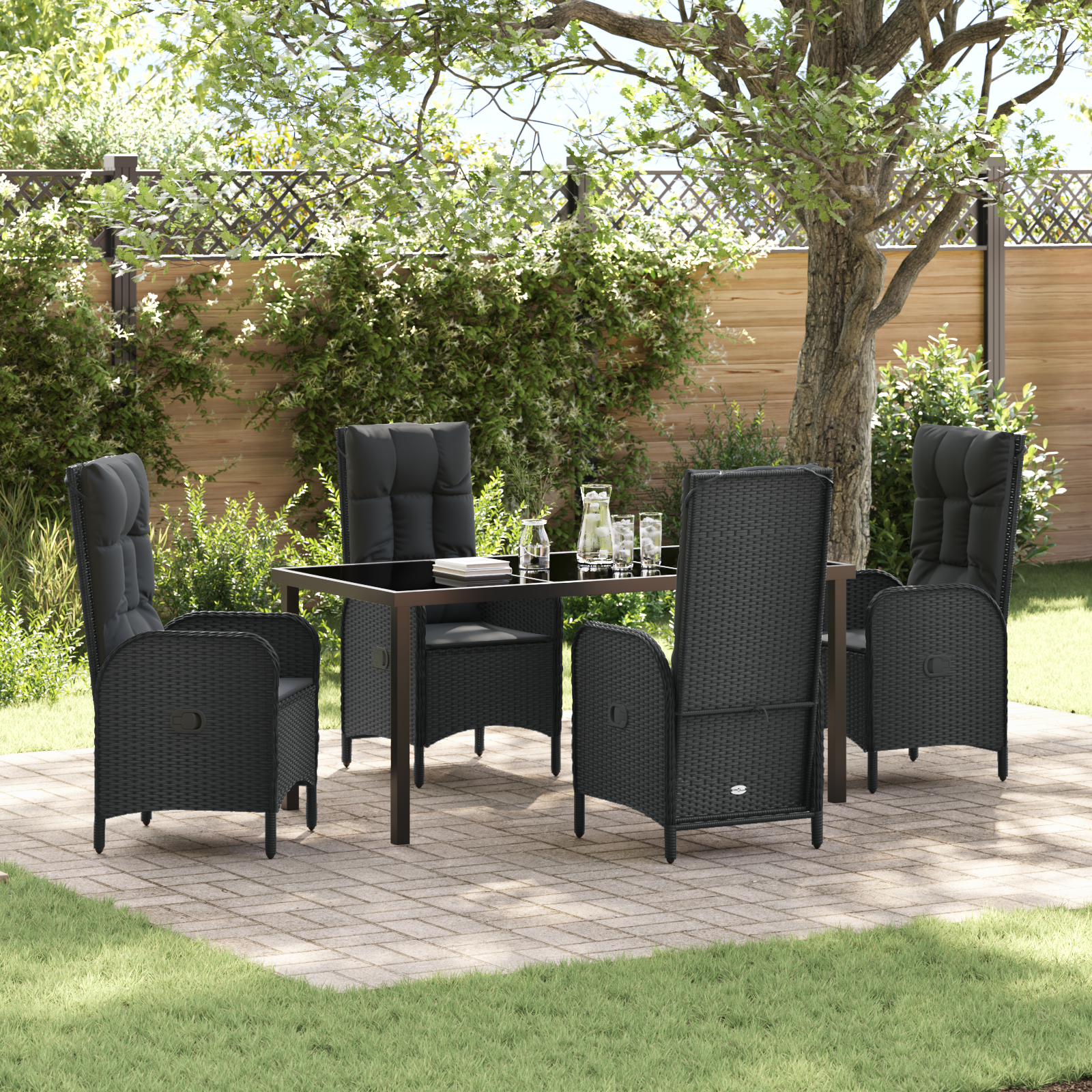 5 частен градински комплект трапезни столове Черен Полиратан
