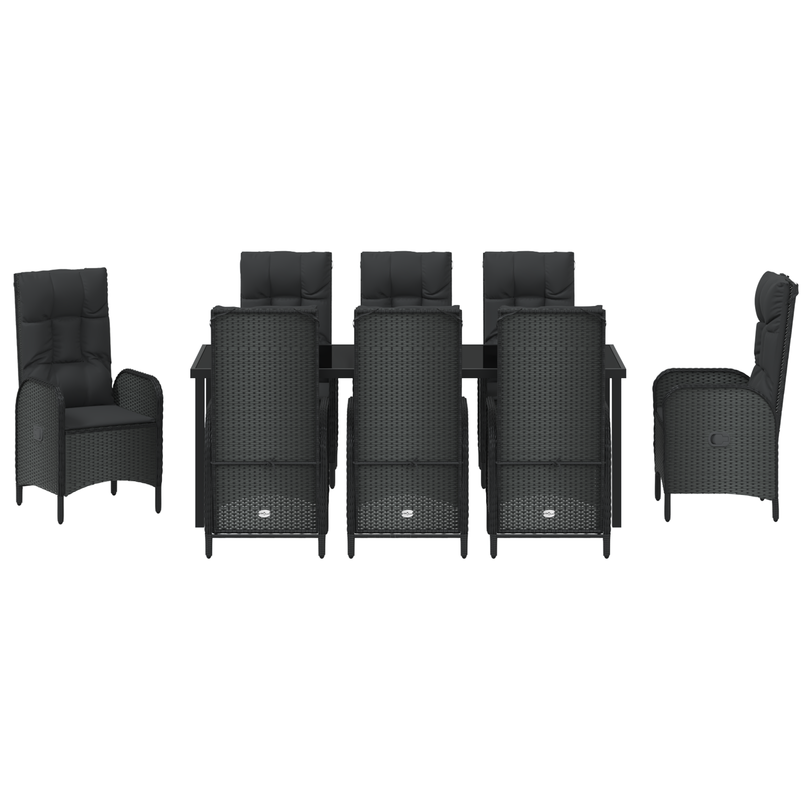 9-членен комплект трапезни мебели за градина Черен поли ратан - Image 7