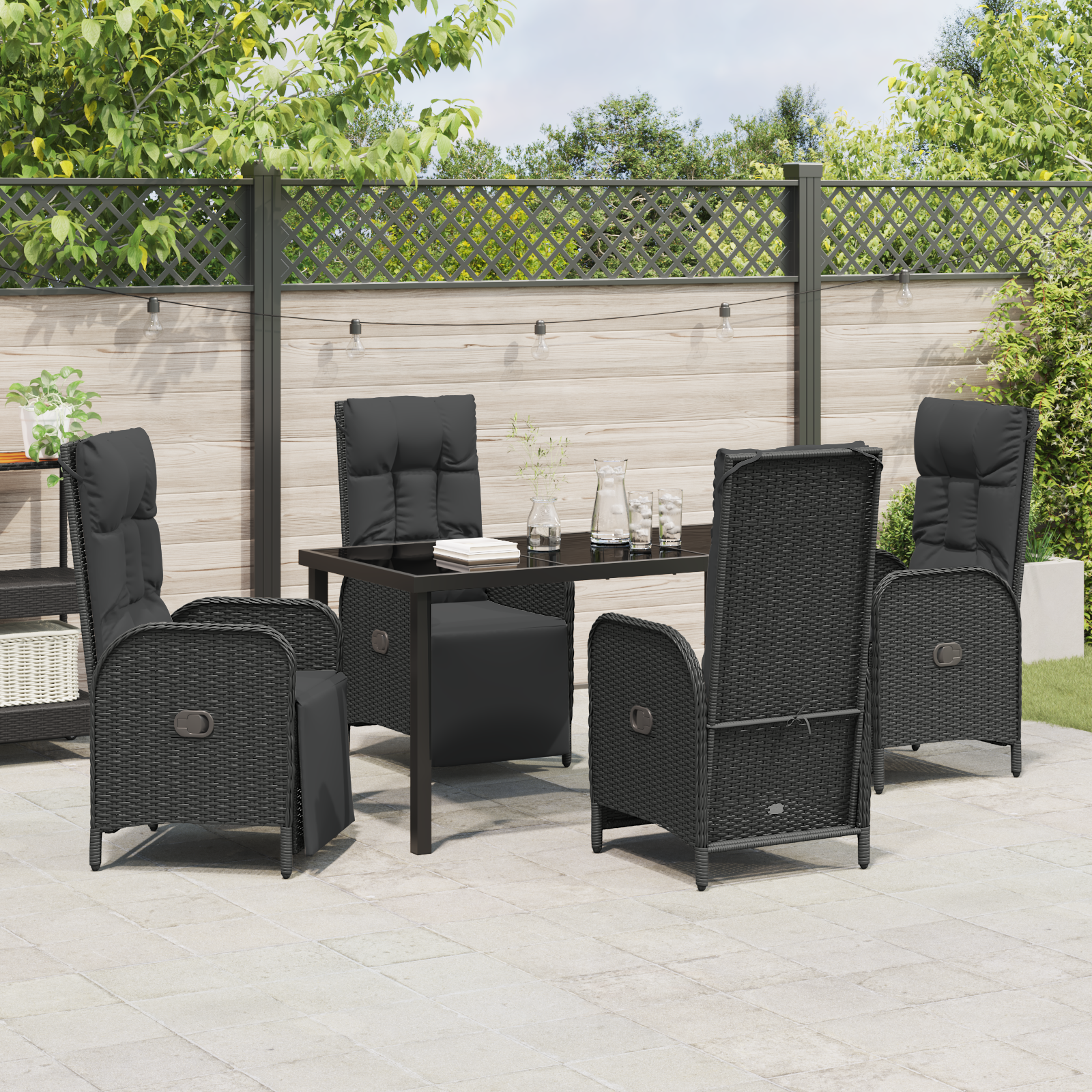 5 частен комплект за градинска трапеза с възглавници Черно Полиратан - Image 4