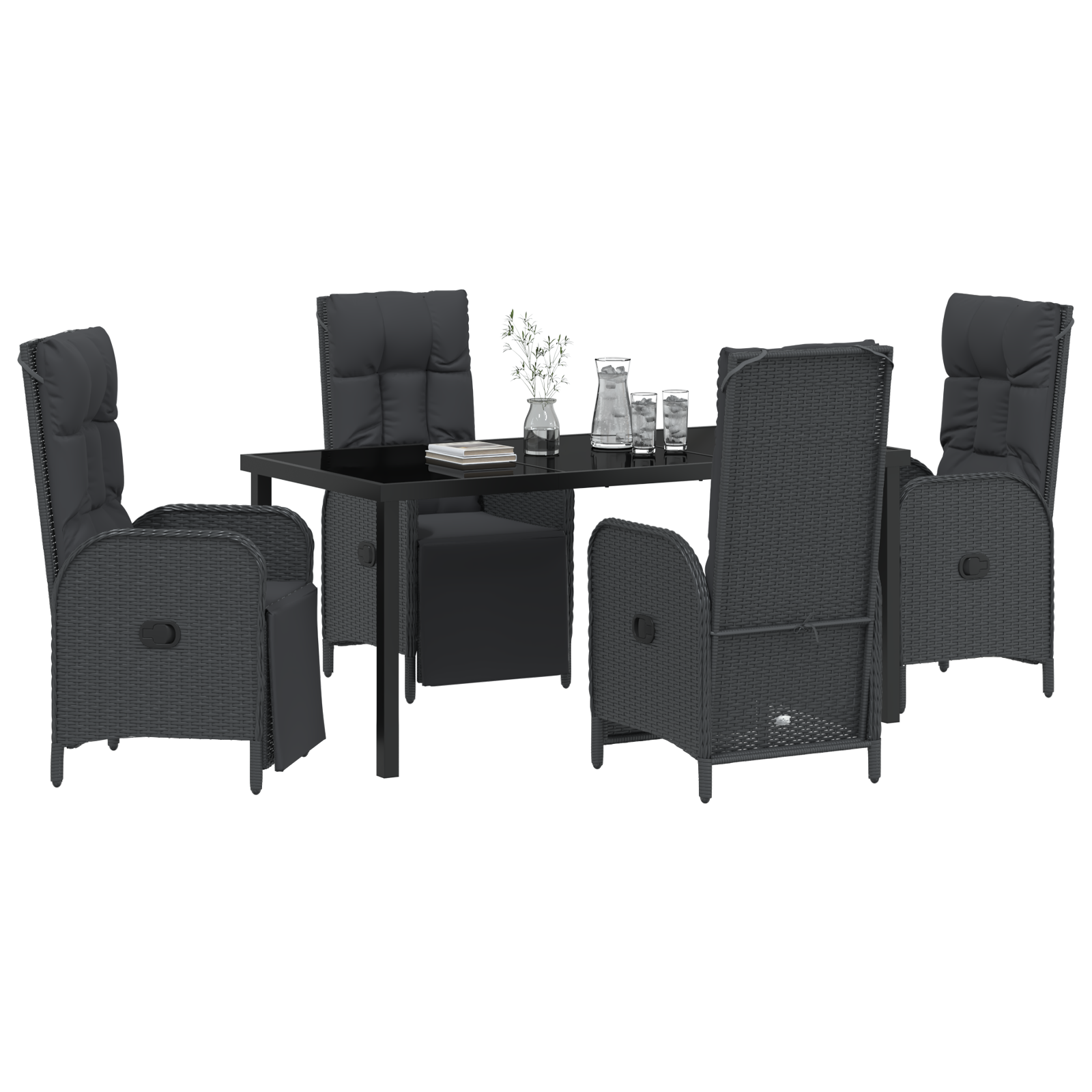 5-частен комплект за хранене в градината с възглавници Черен Полиратан - Image 3