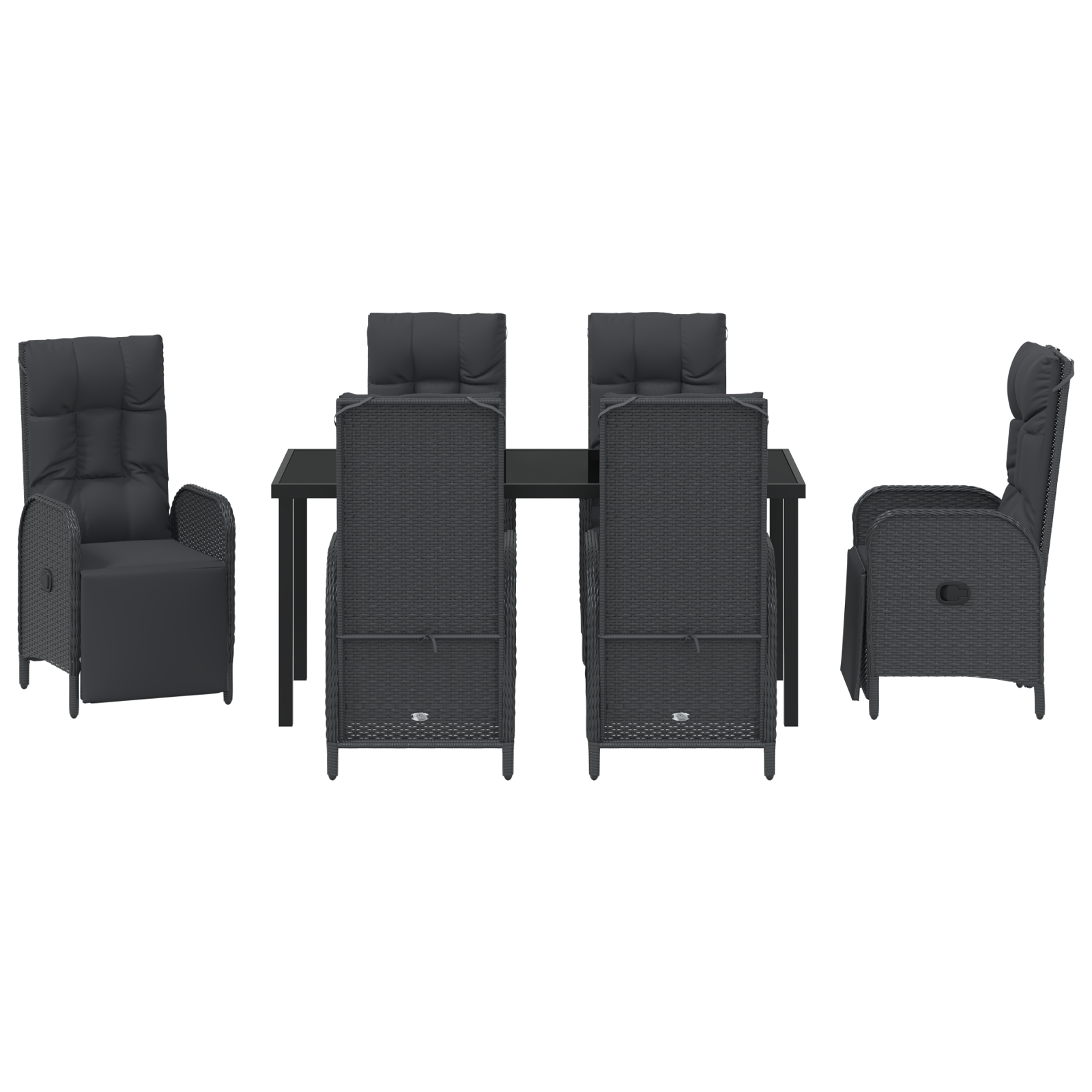 7-частен градински трапезен комплект с възглавници Черен Полиратан - Image 7