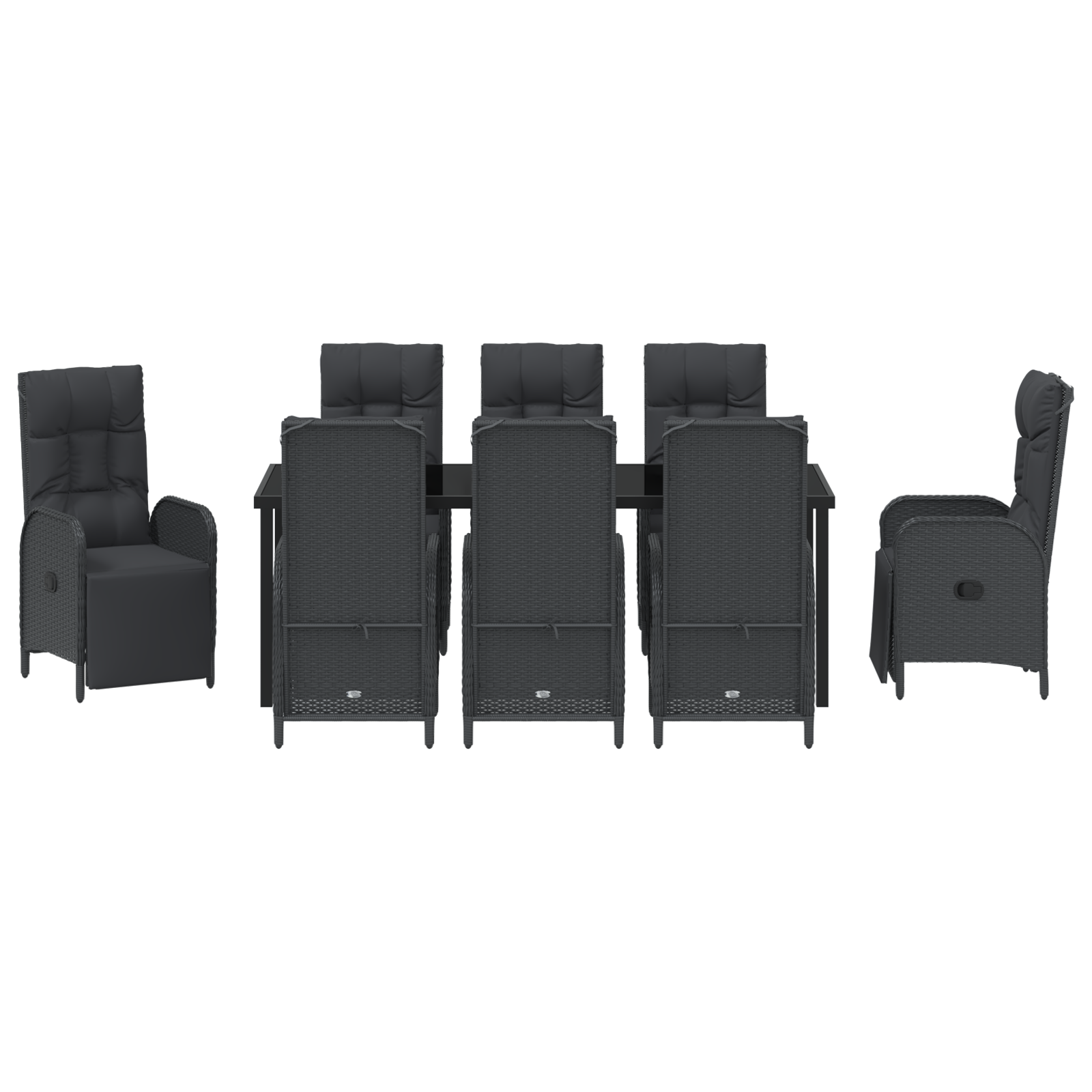 Комплект за градинска трапезария от 9 части с възглавници Черен Полиратан - Image 7