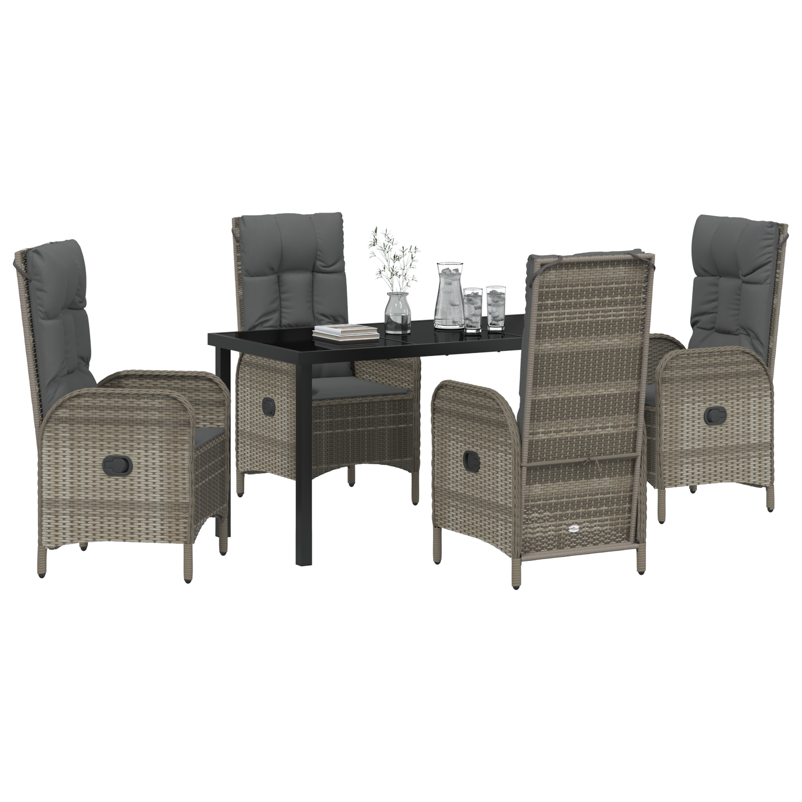 Комплект от 5 части за хранене на открито сив полиратан - Image 3