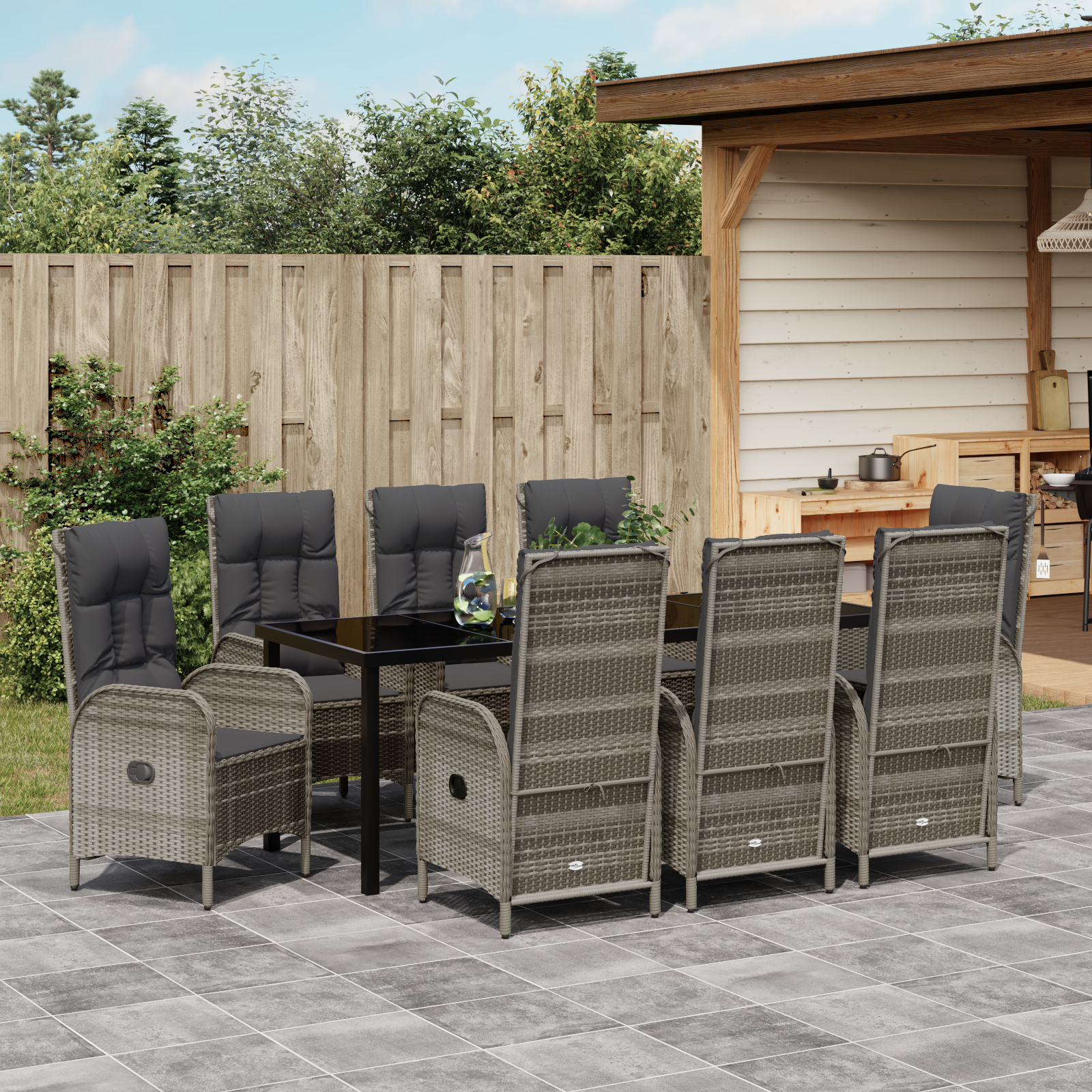 9 частен комплект за хранене в градината сив полиратан - Image 4