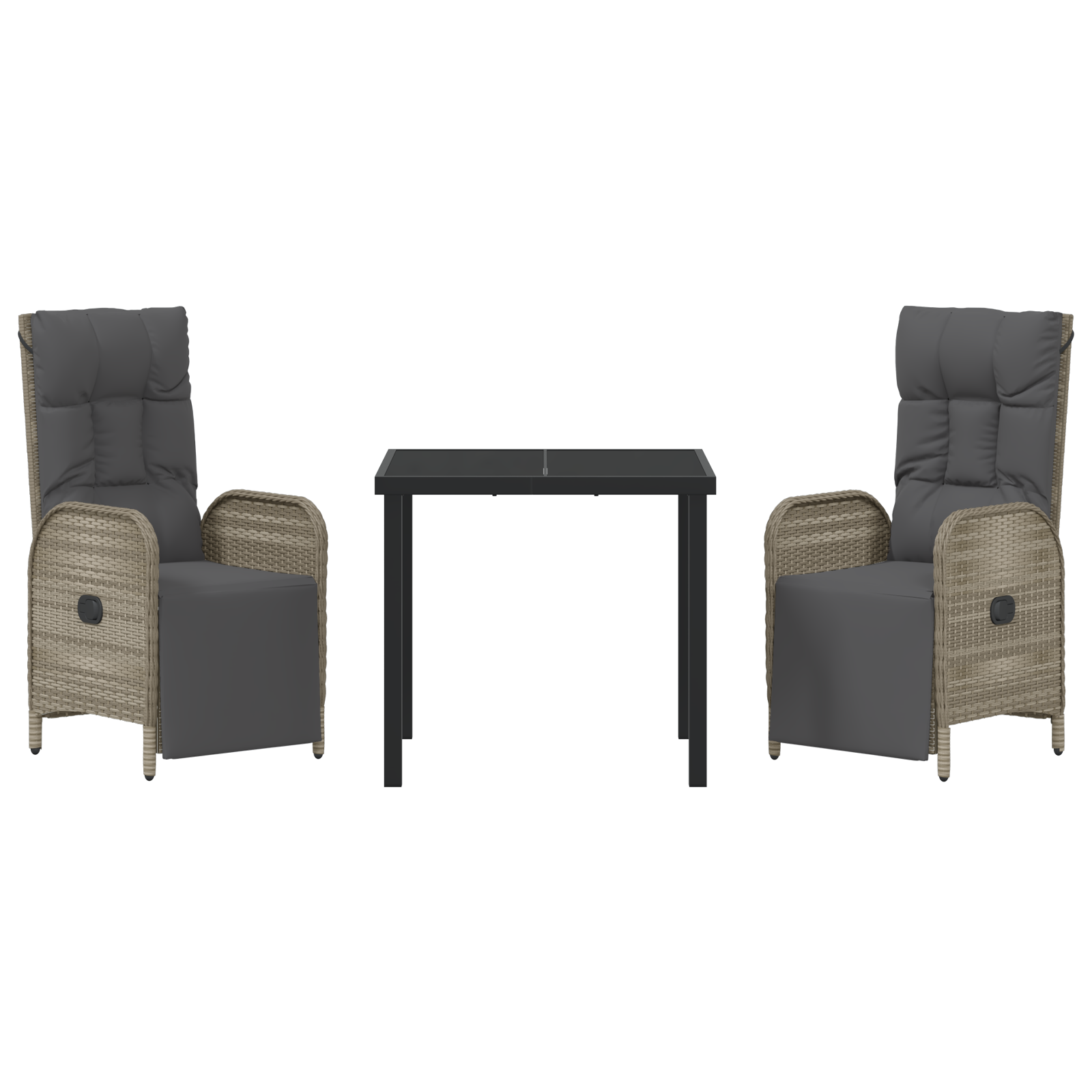 3-частен градински комплект за хранене с възглавници сив поли ратан - Image 7