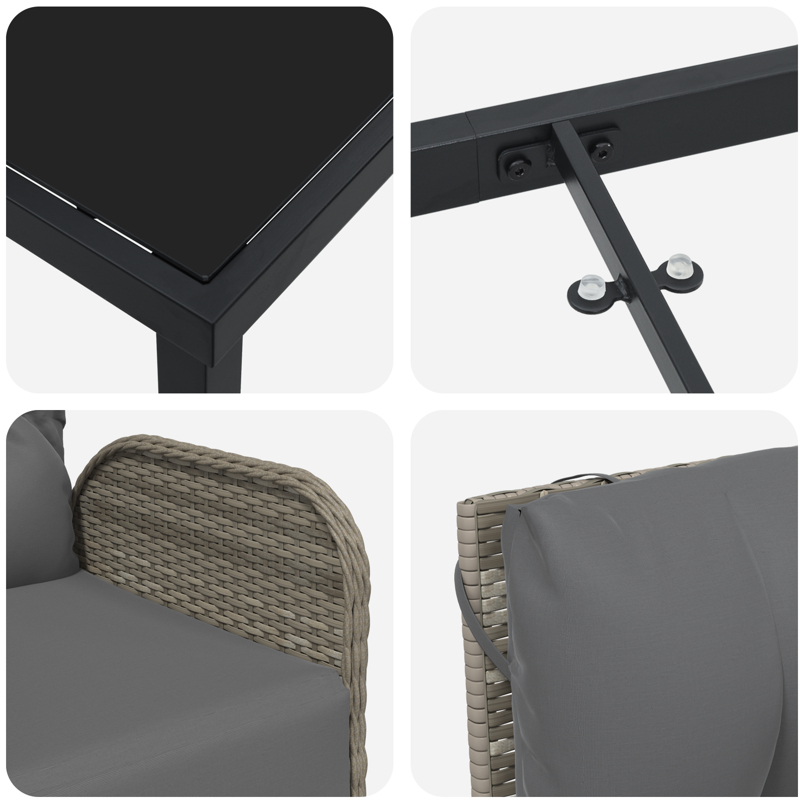 Комплект от 7 парчета градинска трапезария с възглавници в сив поли ратан - Image 9