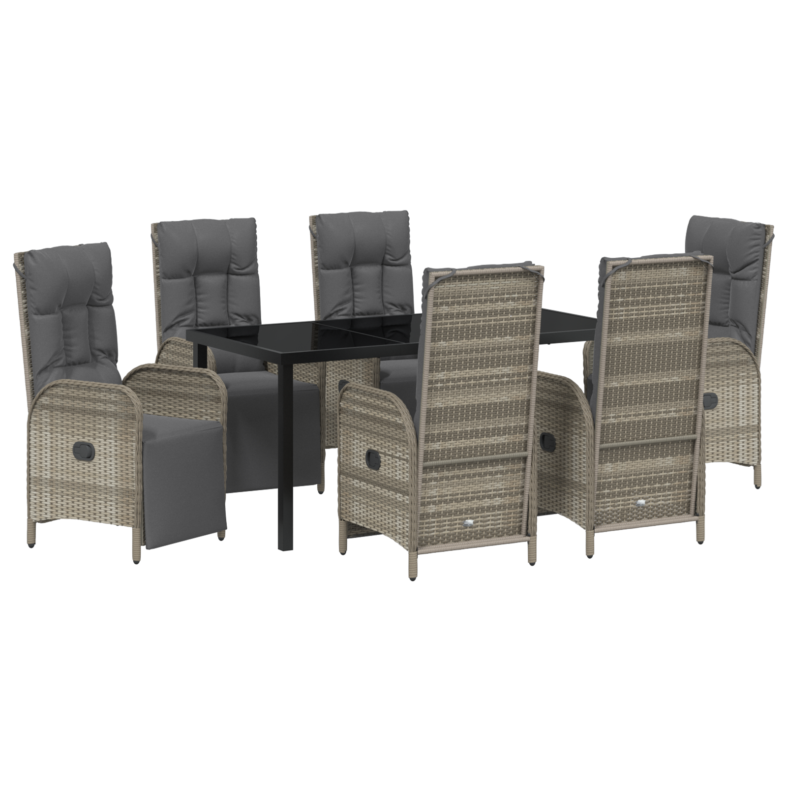 Комплект от 7 парчета градинска трапезария с възглавници в сив поли ратан - Image 2