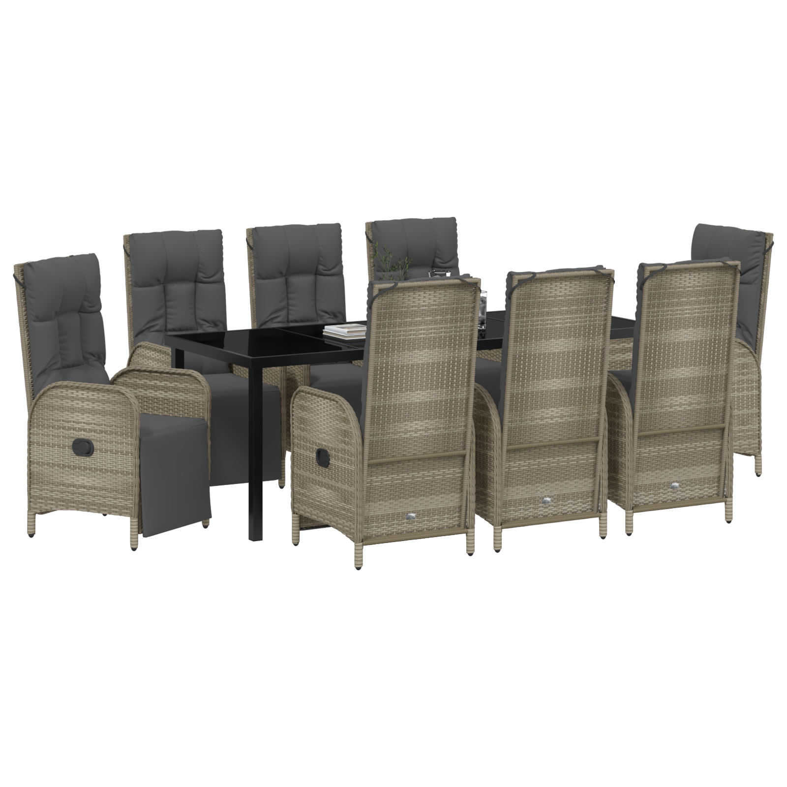 9 части градински комплект за хранене с възглавници сив полипропилен - Image 3