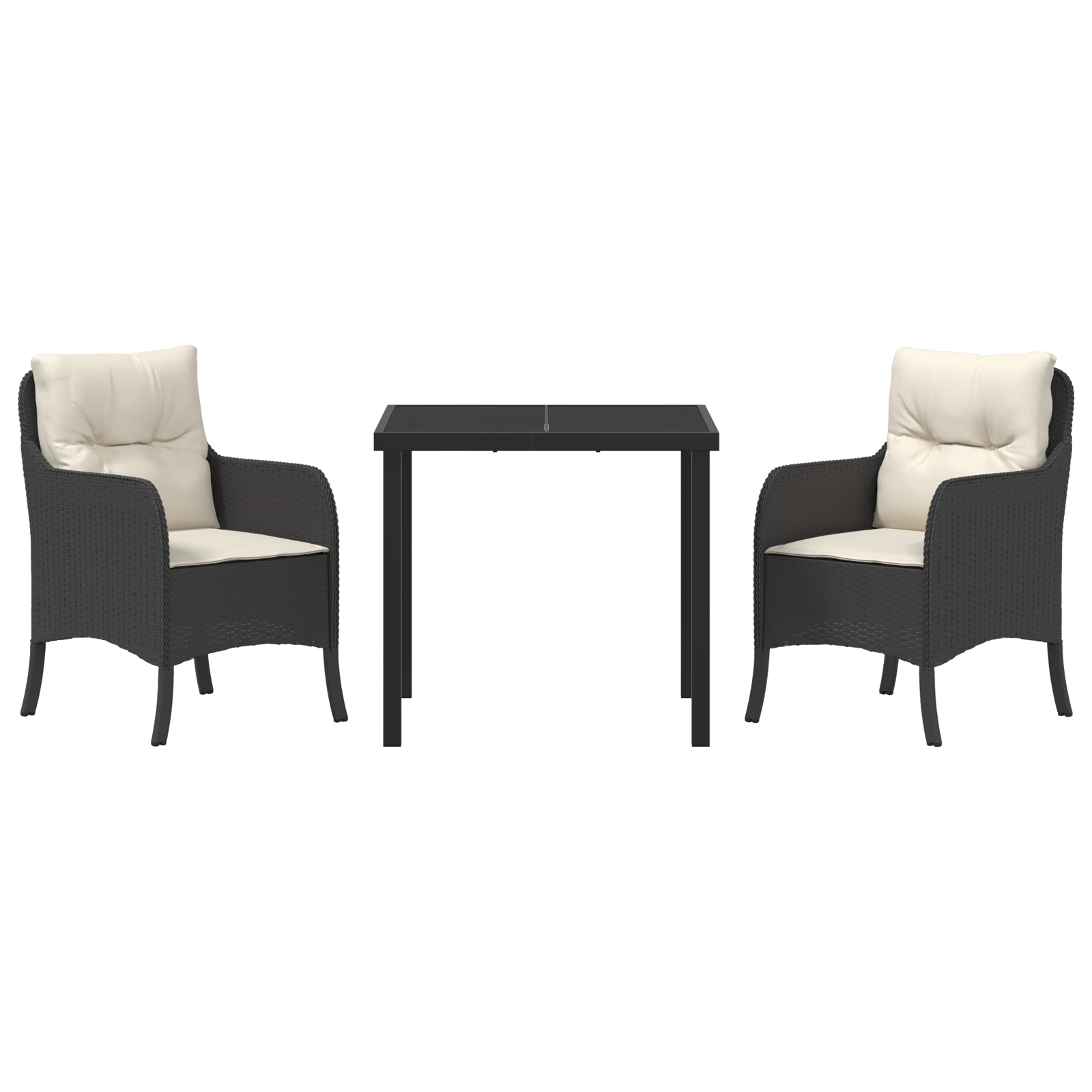 Комплект градински трапезен столове  с възглавници Черен Полиратан - Image 7