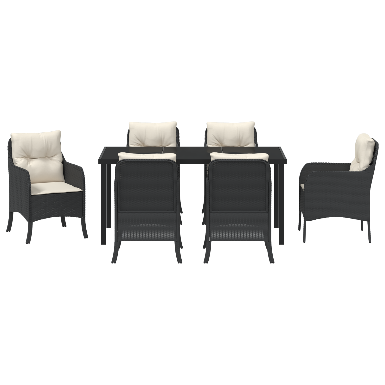 Комплект градинска трапеза от 7 части с възглавници Черен полиратан - Image 7