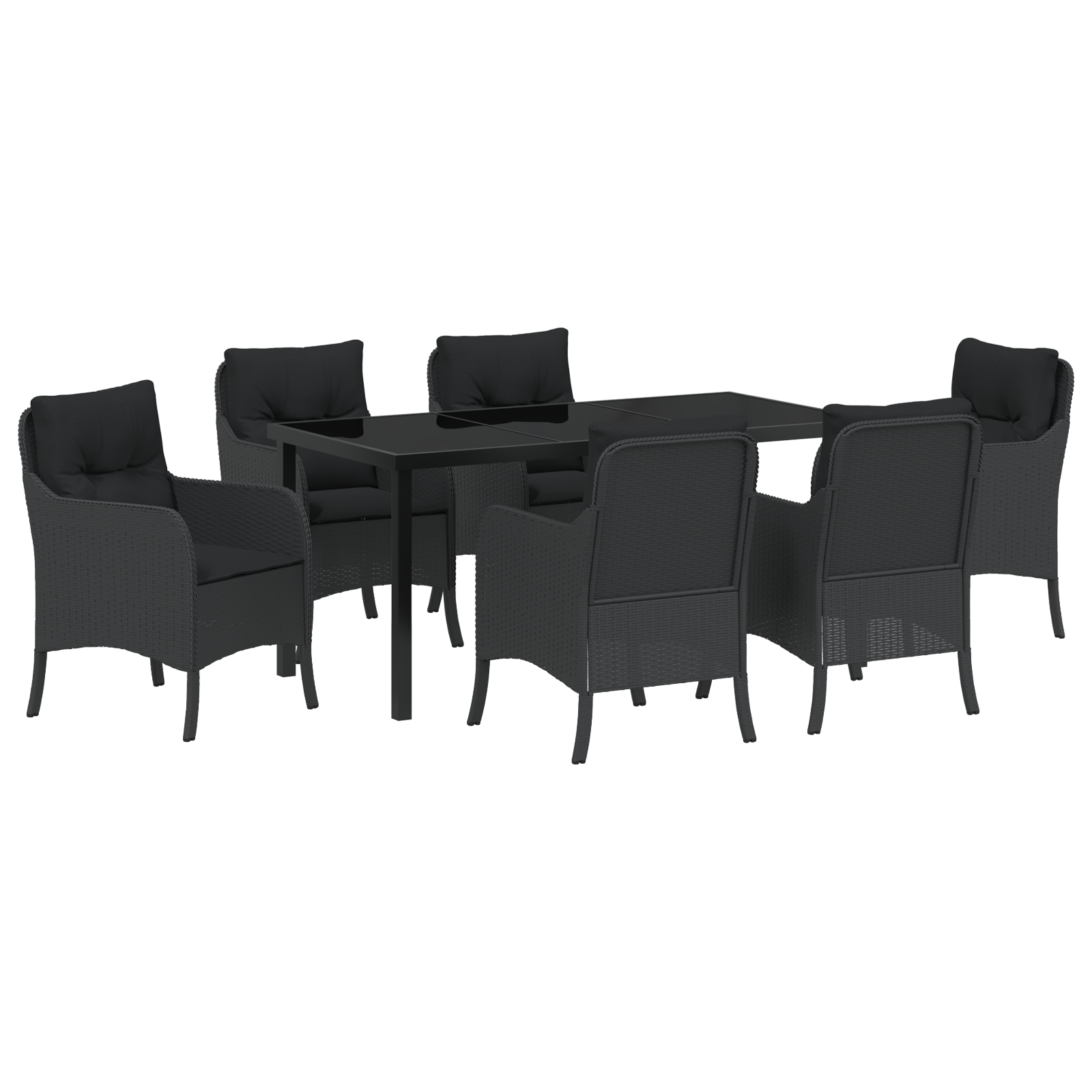 Комплект градински столове от 7 части с възглавници Черен полиратан - Image 2