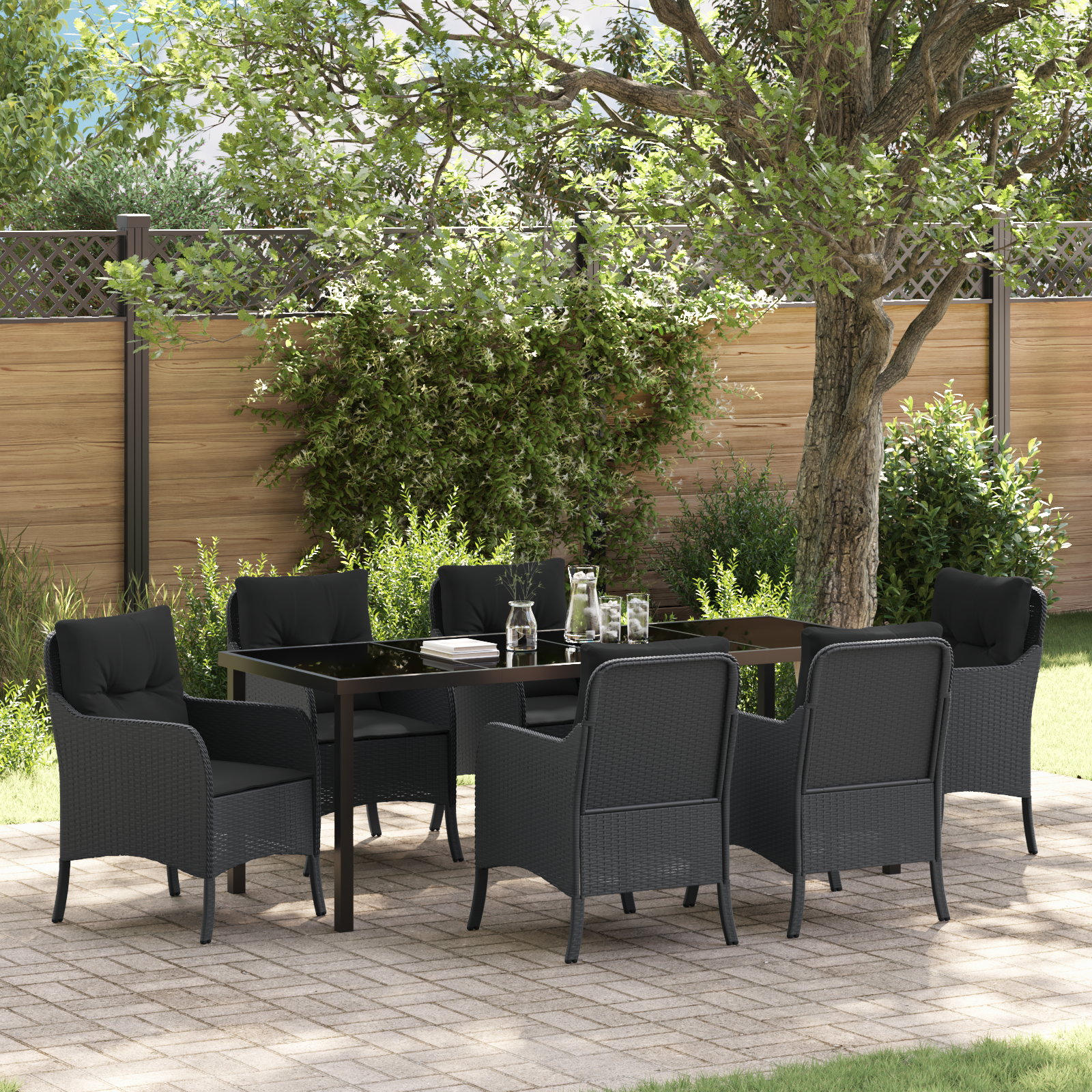 Thumbnail - vidaXL 7-teilige Garten-Essgruppe mit Kissen Schwarz Poly-Rattan