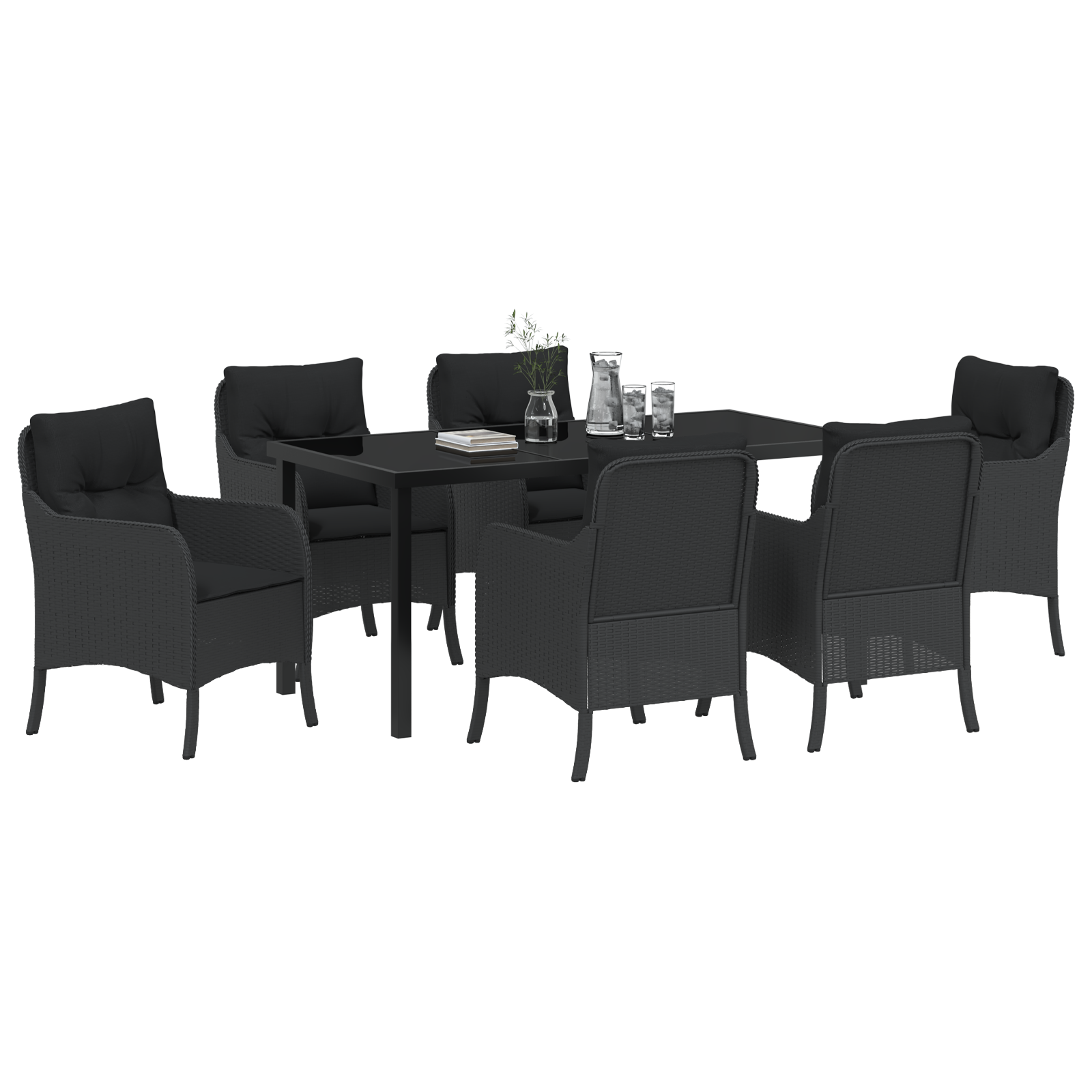 Thumbnail - vidaXL 7-teilige Garten-Essgruppe mit Kissen Schwarz Poly-Rattan