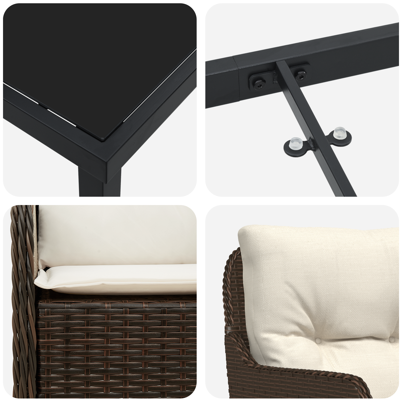 Комплект градински маси с възглавници, кафяв полиратастов - Image 9