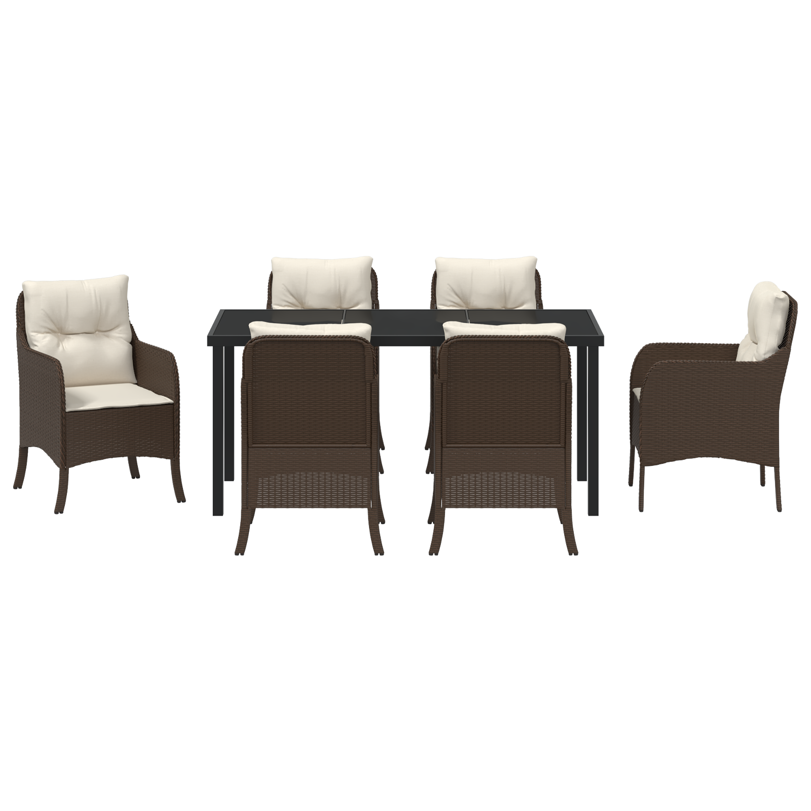 Комплект градински маси с възглавници, кафяв полиратастов - Image 7