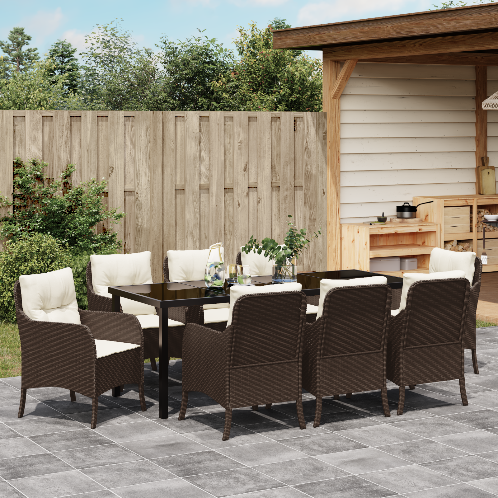 Комплект градински мебели с възглавници Кафяв полиратан - Image 4