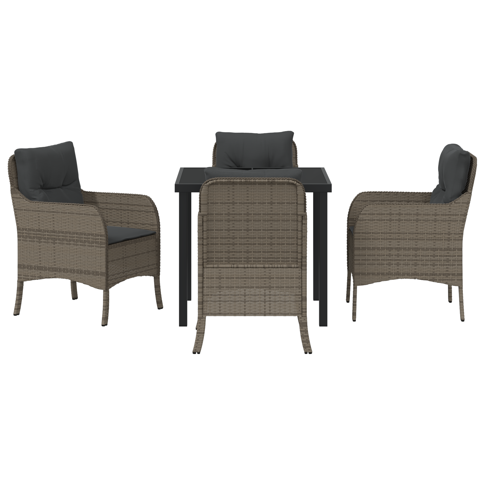 Комплект от 5 градински трапезни столове с възглавници сив полиратан - Image 7