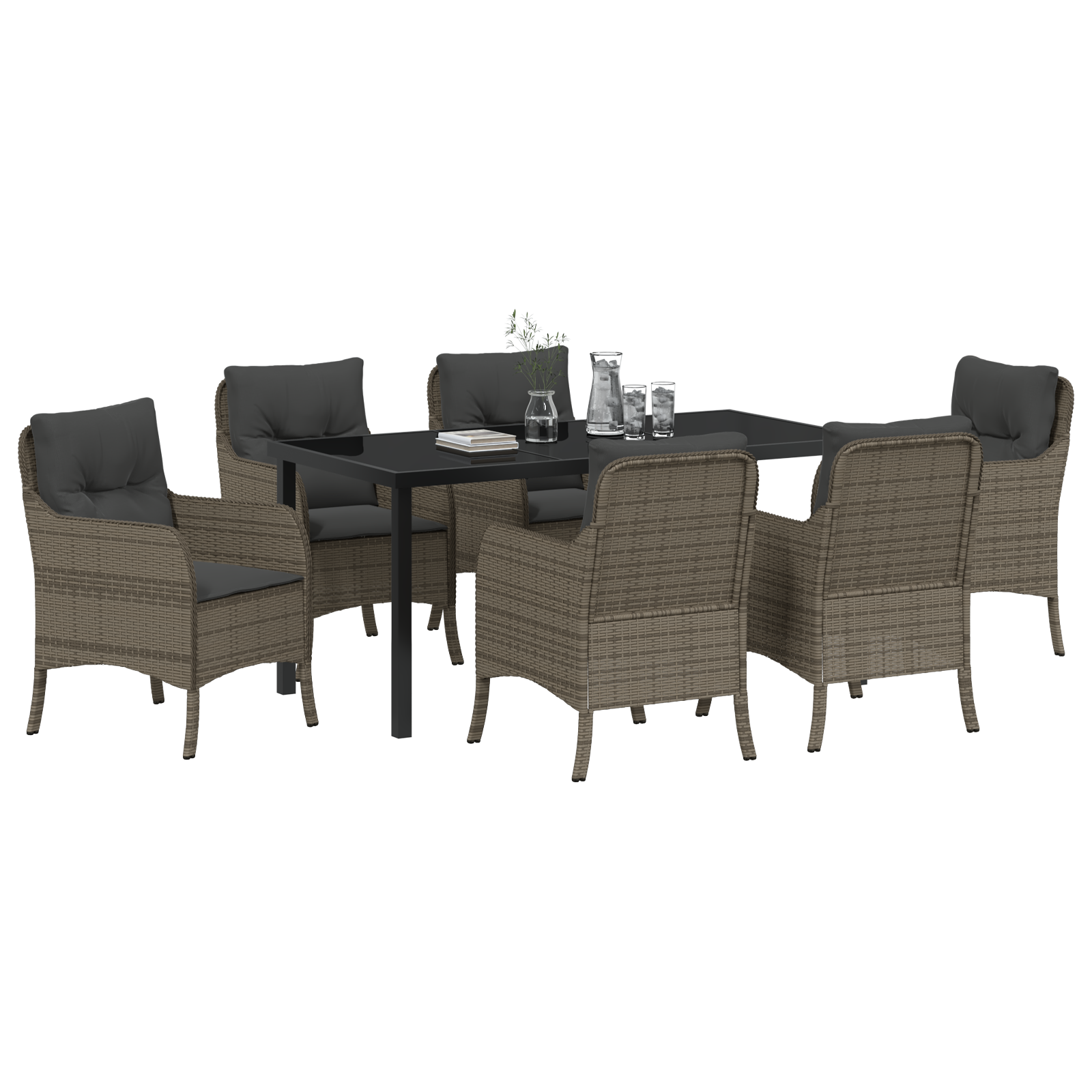 Комплект градинска трапезария  с възглавници сив полиратан - Image 3